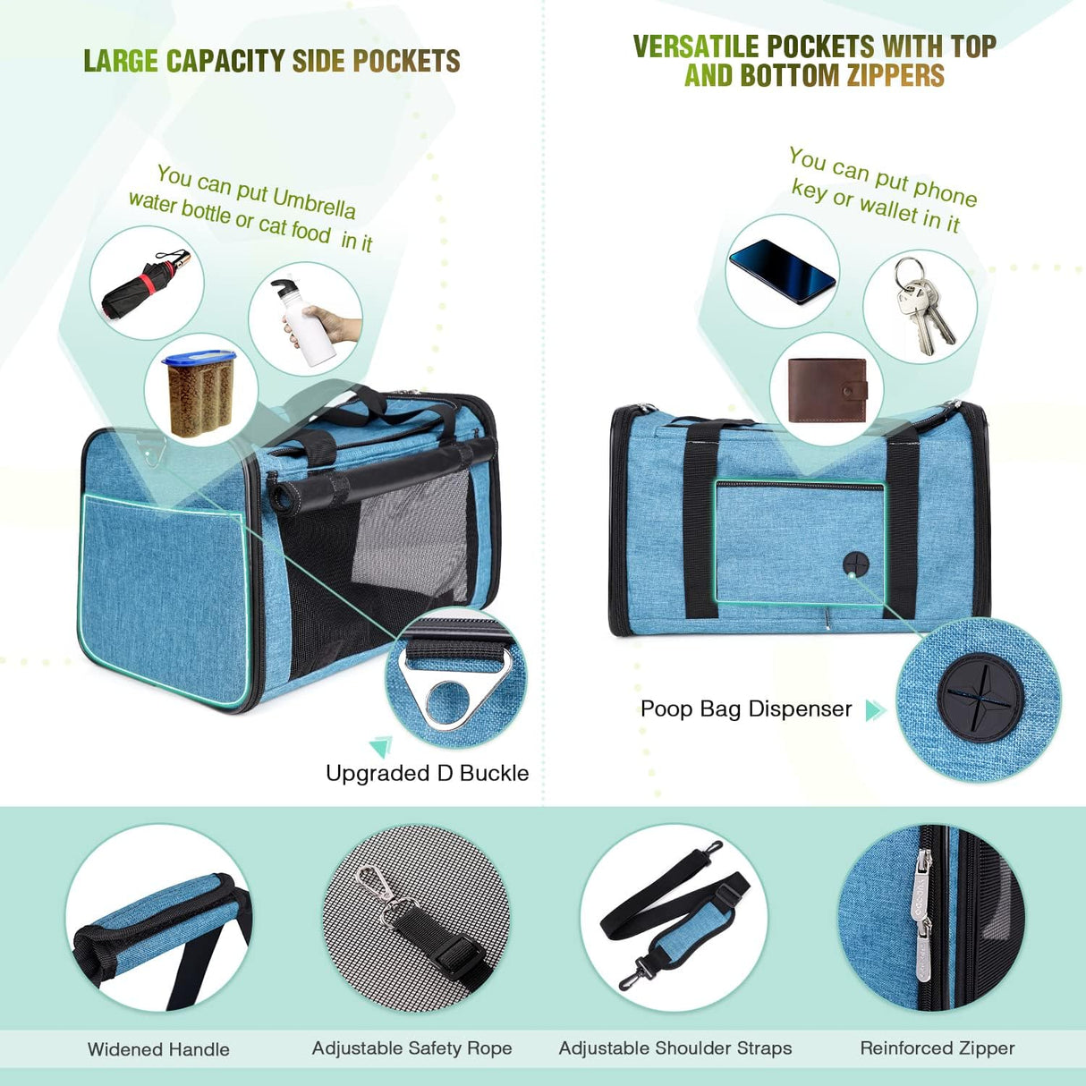 Transportín para mascotas YUDODO, ligero, plegable, apto avión.