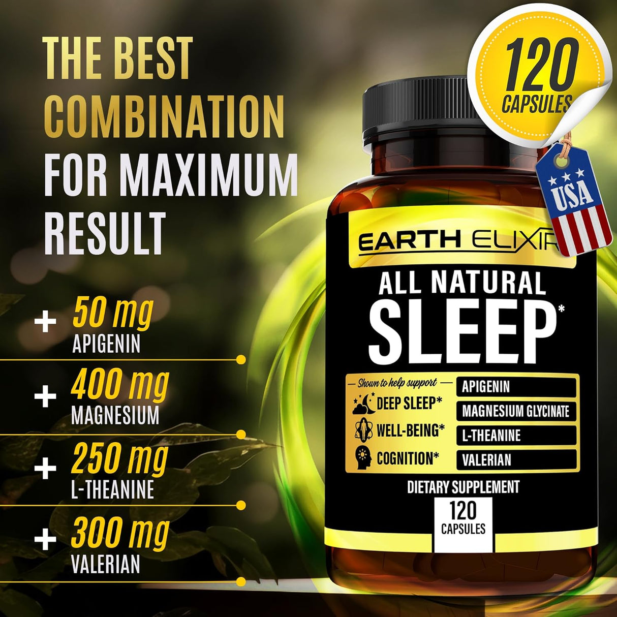 Earth Elixir Ayuda para dormir 4 en 1 120 cápsulas