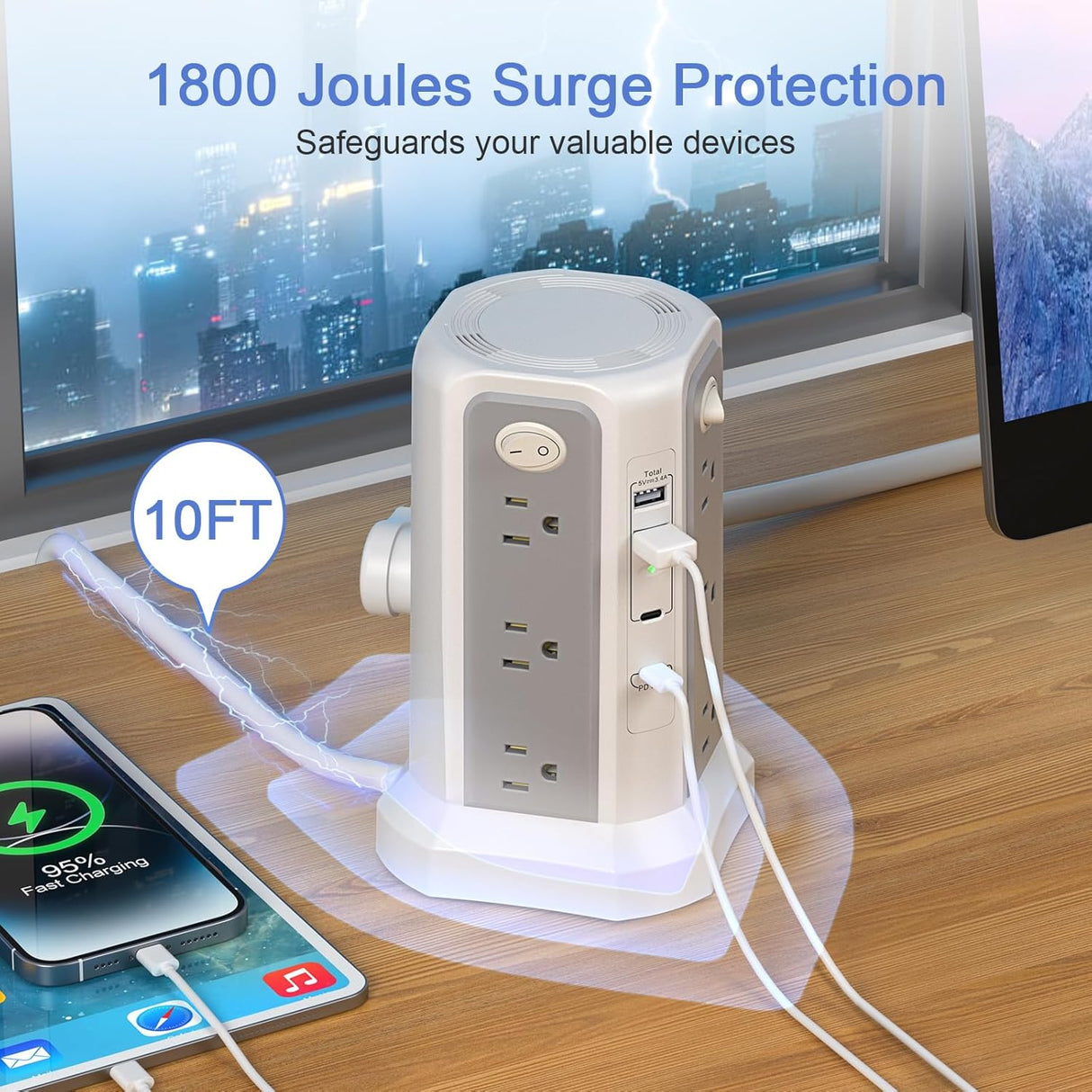 Cable de extensión largo de 10 pies 1625 W | 13 A con múltiples