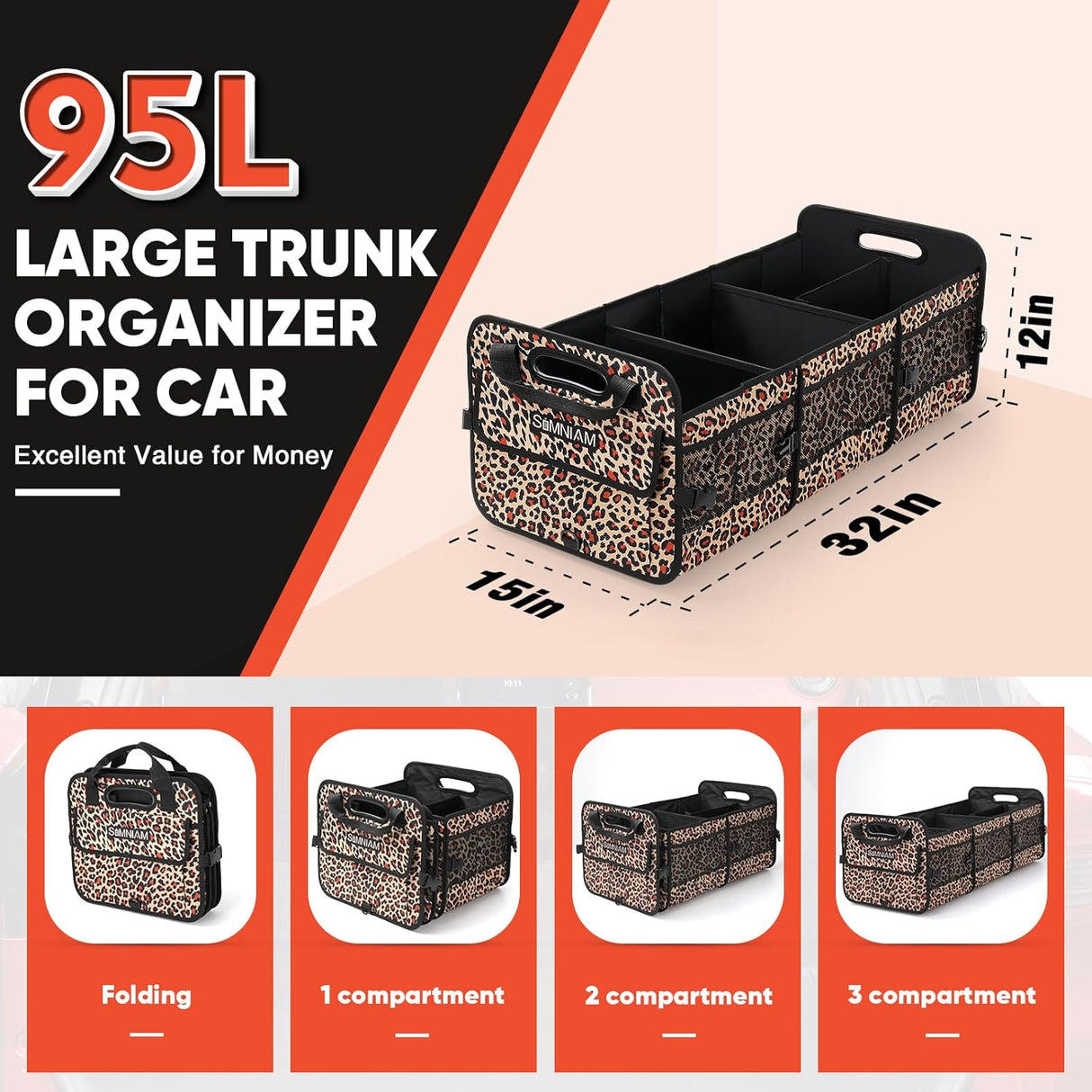 Organizador de Maletero Simniam 95L con Asa Reforzada y Correas