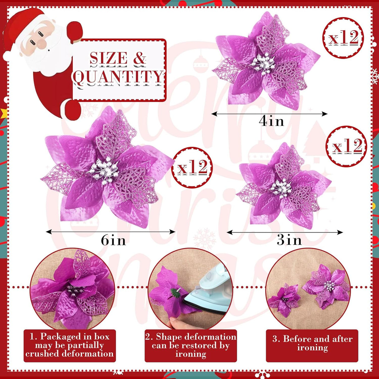 Flores Artificiales de Navidad WILLBOND 36 Piezas Poinsettia