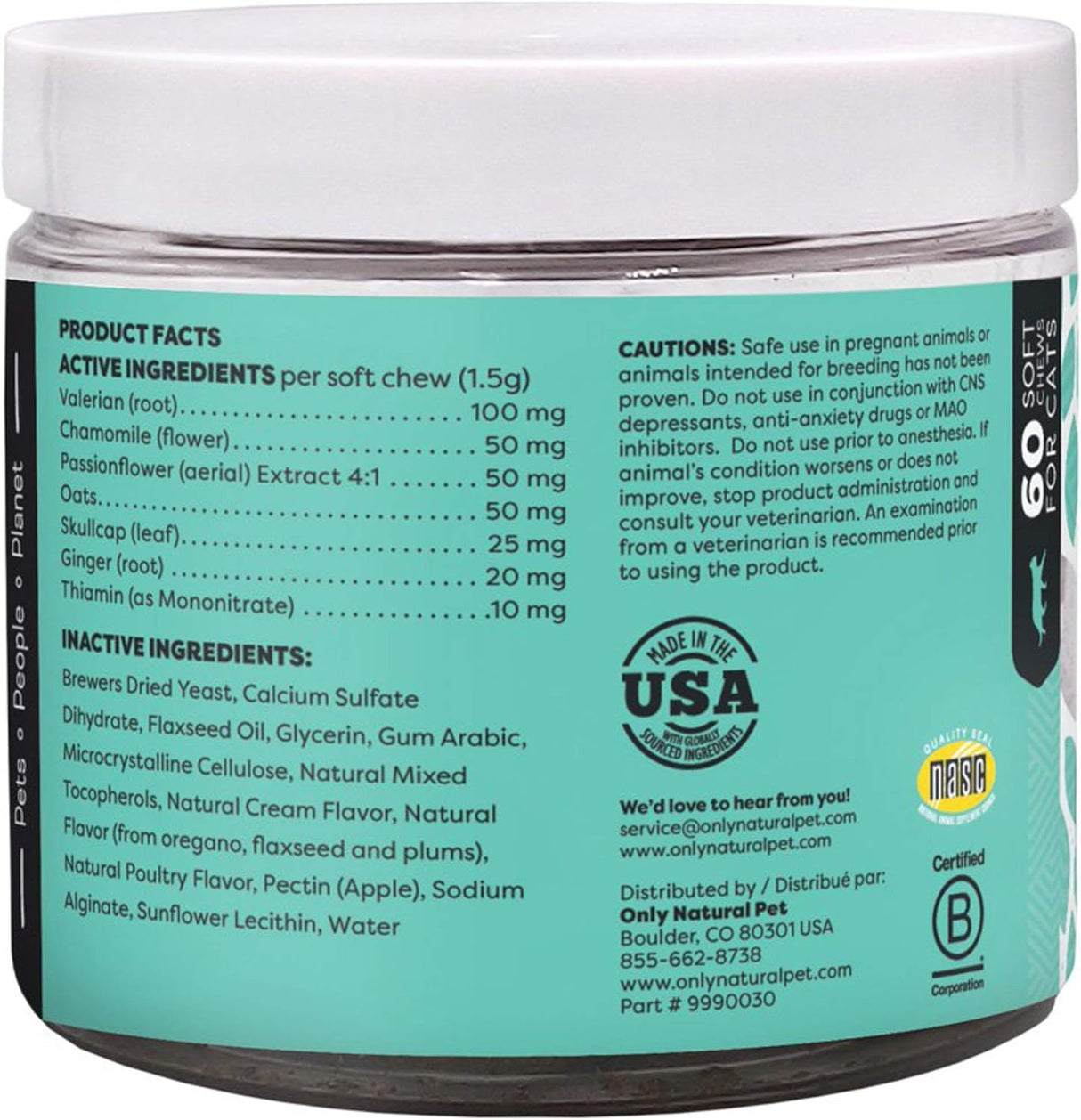 60 masticables suaves calmante a base de hierbas Natural Pet