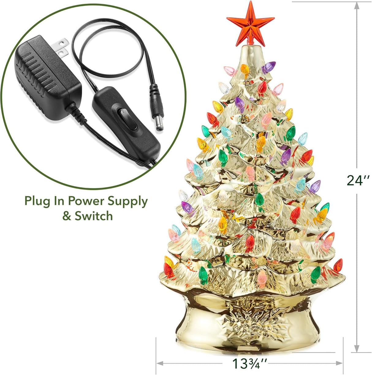 Árbol de Navidad Cerámico Casafield, 24 Pulgadas, 148 Luces