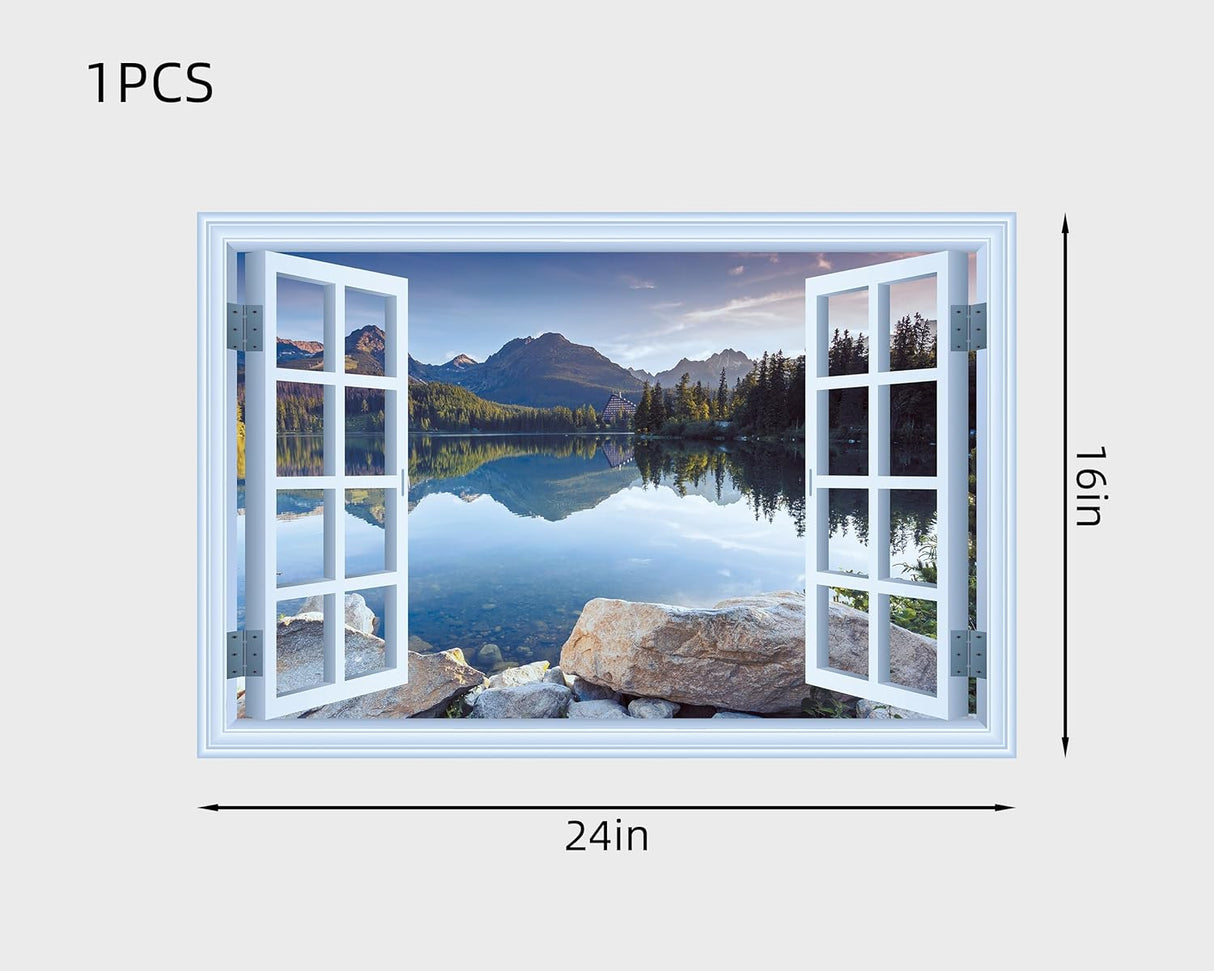 Adhesivo de pared falso para ventana, mural de paisajes