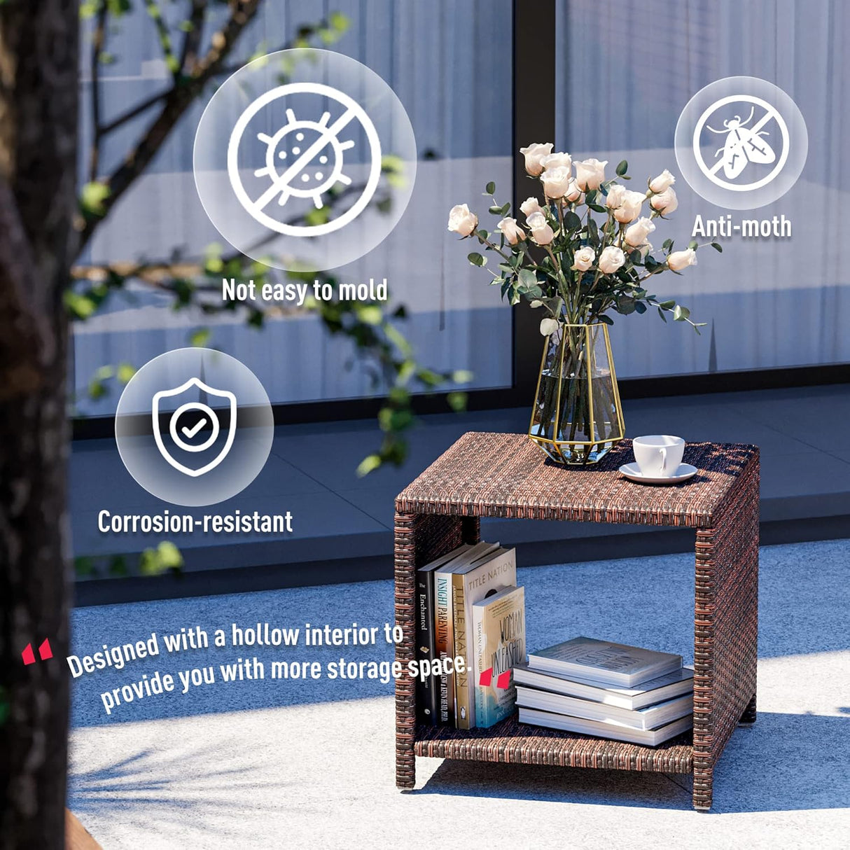 Pamapic Juego de 5 muebles de mimbre para patio, sillas de patio al aire libre con otomanas, muebles de conversación con coffetable para jardín y balcón (beige)