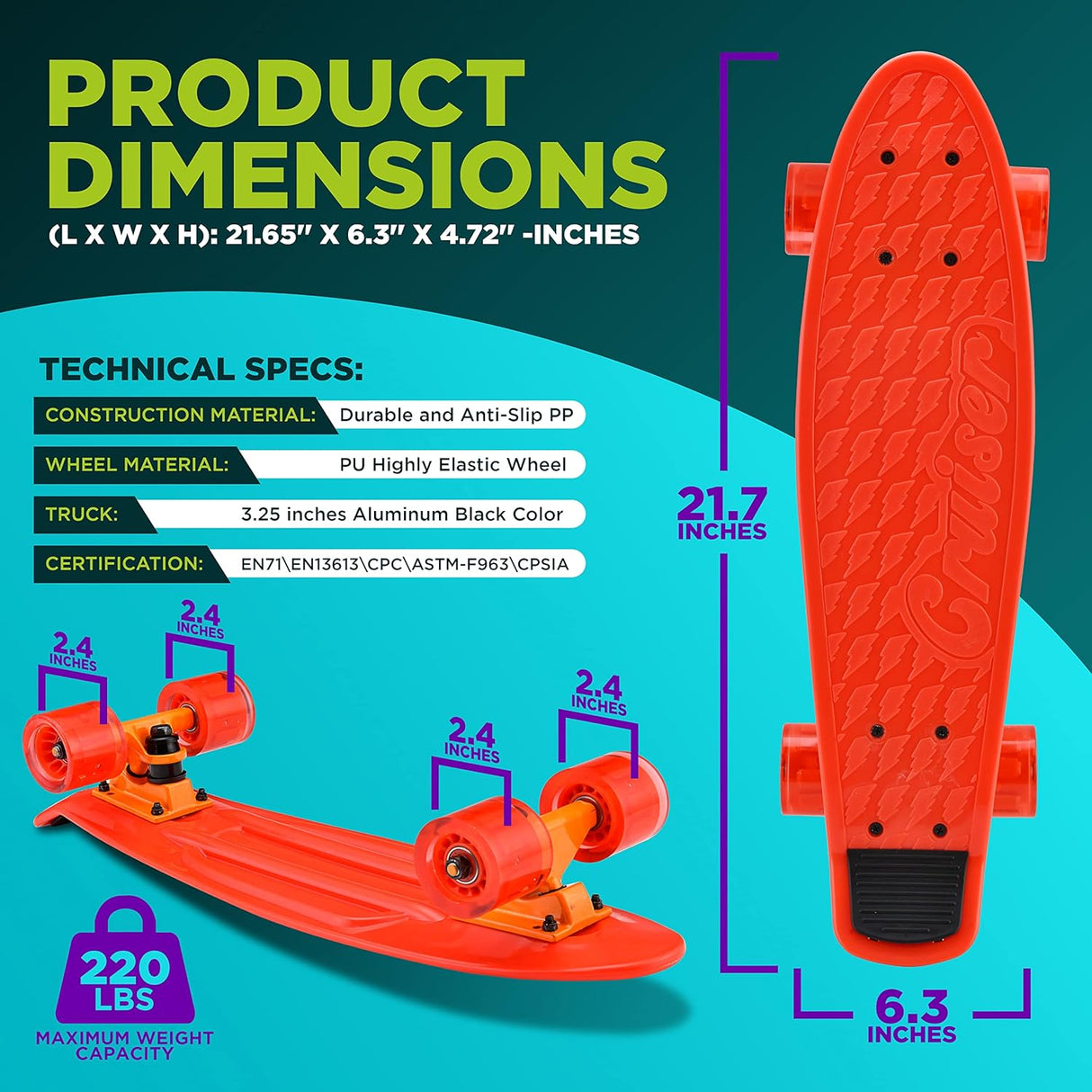 Skateboards o patineta roja para niños Hurtle HCSK182