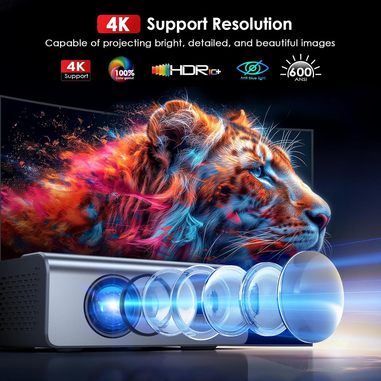 Proyector JOWLURK 20000L 4K Wifi Bluetooth, Auto Keystone