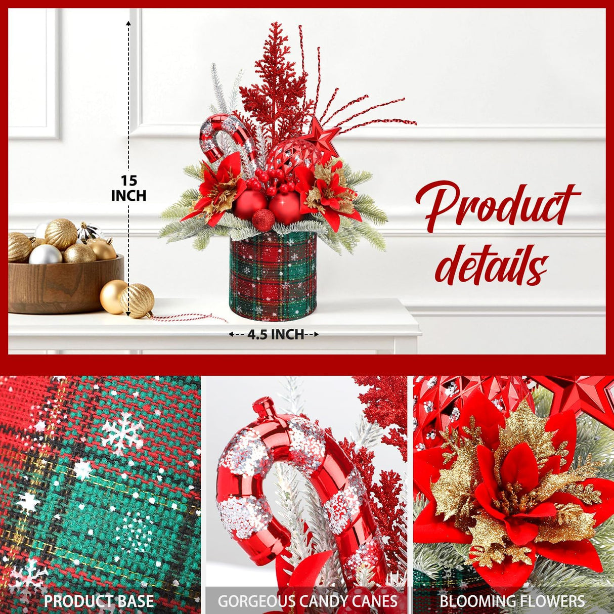 Árbol de Navidad Miniatura Artificial, Decoración con Adornos