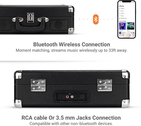 Reproductor de Vinilo Bluetooth 3 Velocidades ByronStatics, Portátil
