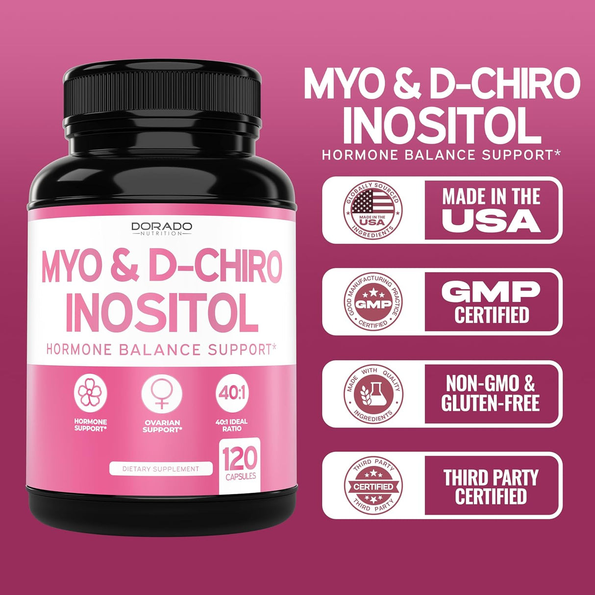 Suplemento de Inositol para Hormonas, 120 cápsulas, 40:1