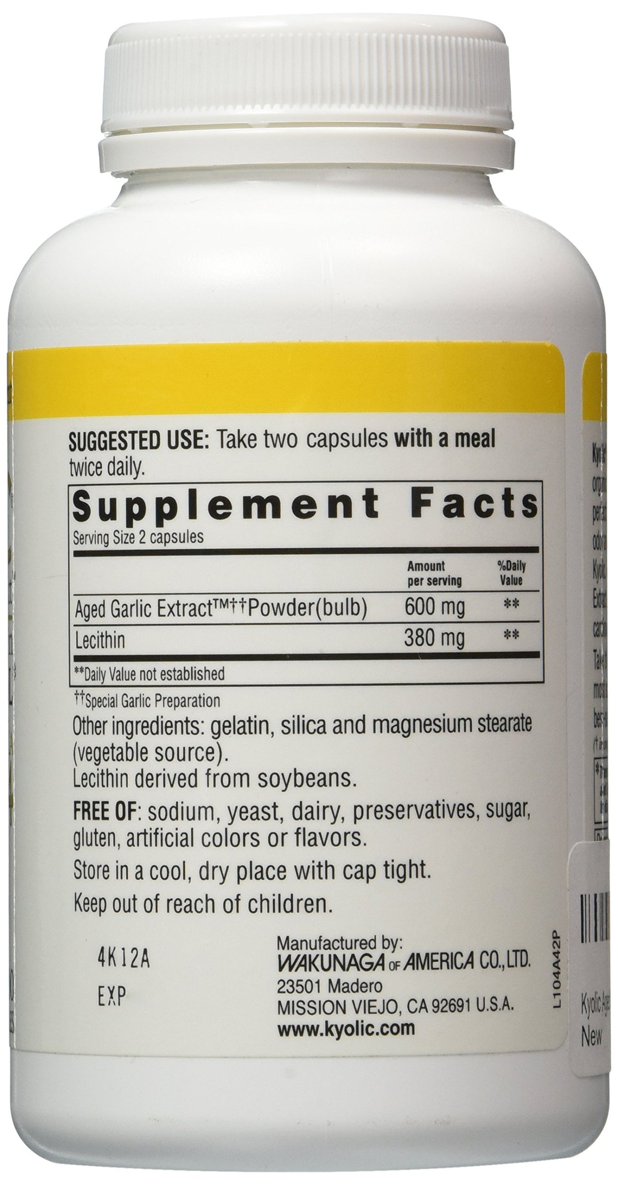 Kyolic Formula 104 Extracto de ajo envejecido Lecitina