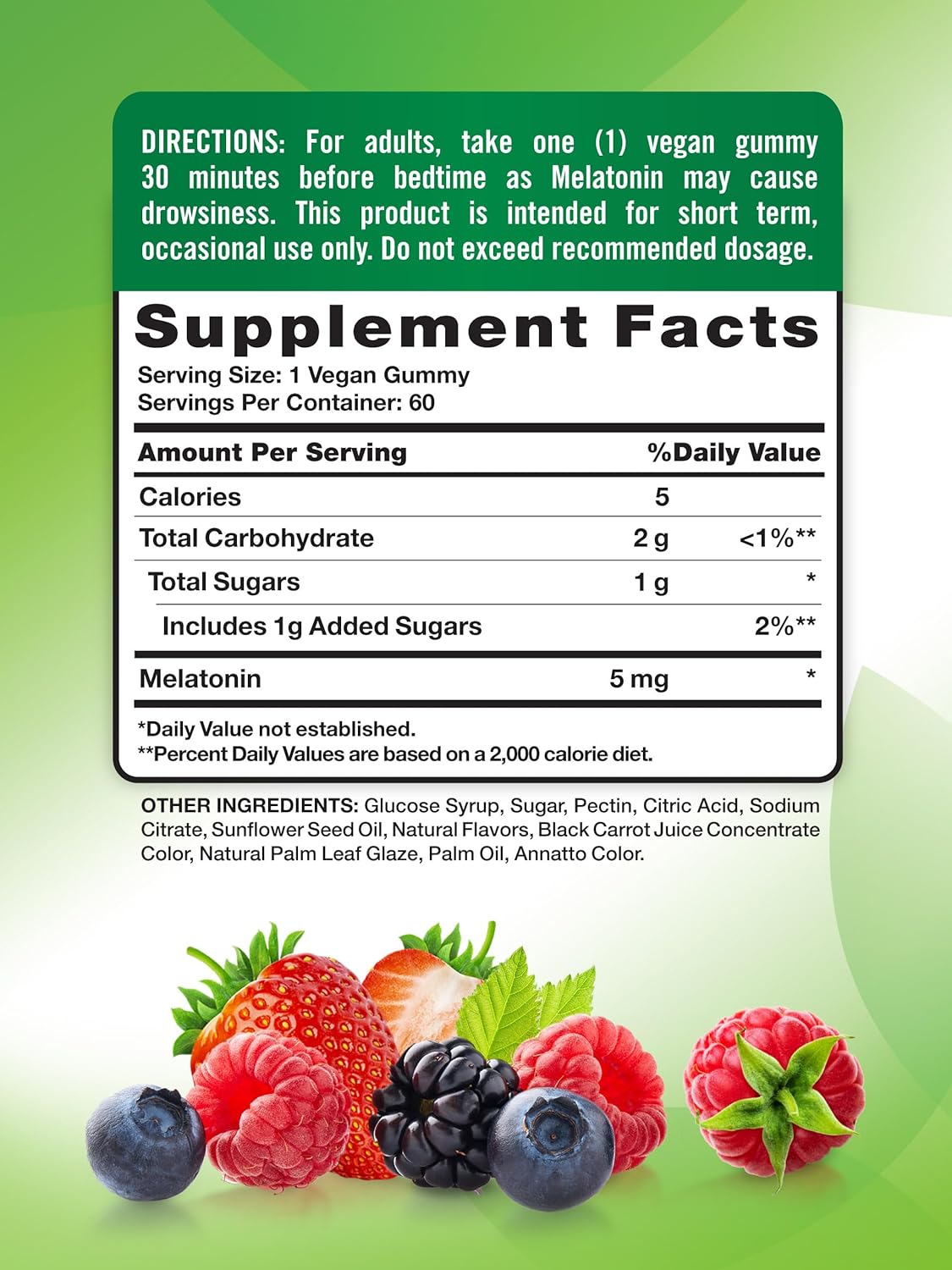 Natures Truth Gomitas de dormir 5 mg 60 unidades vegano baya