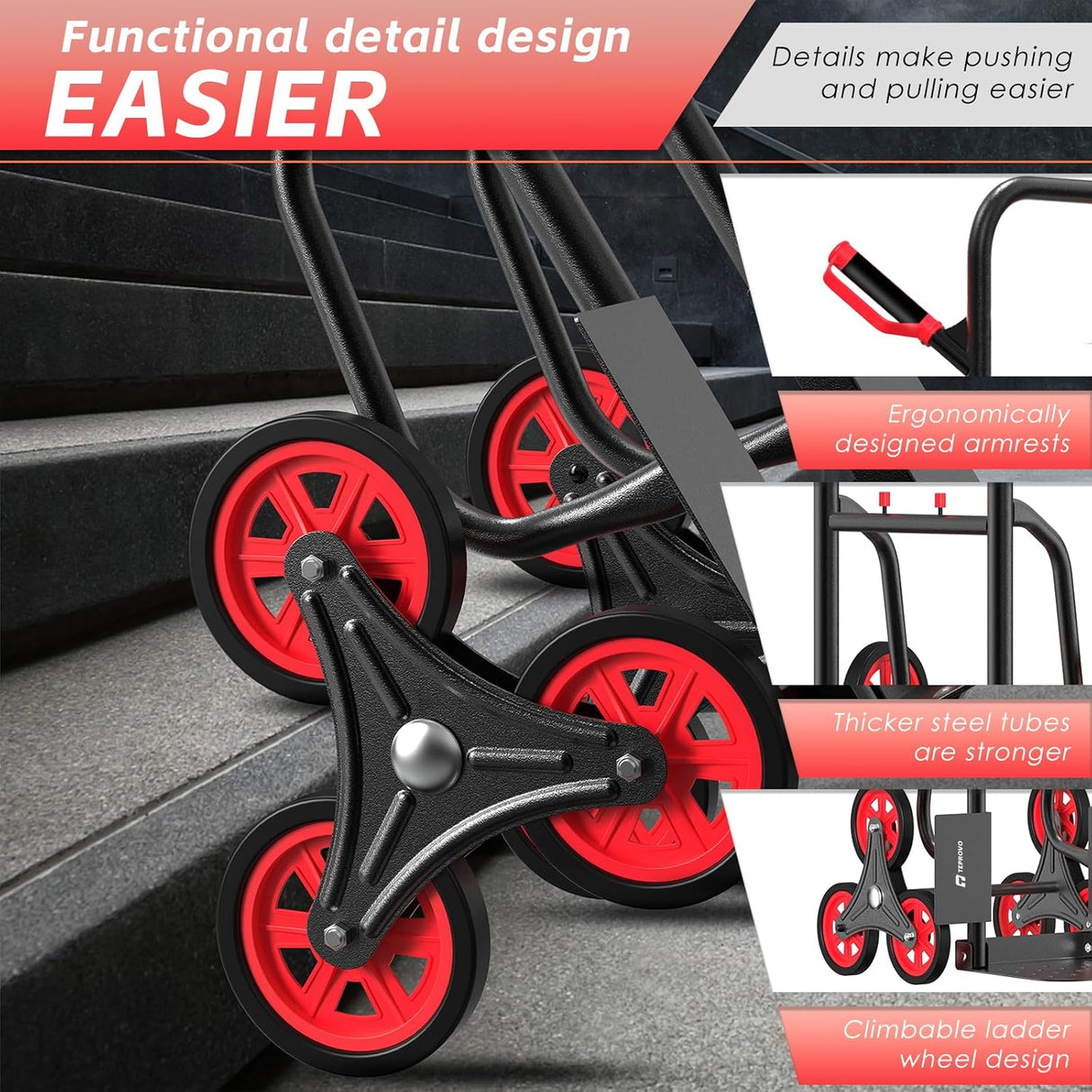 Carretilla de Escalera 440lb, Carro Plegable, 6 Ruedas, Modelo X
