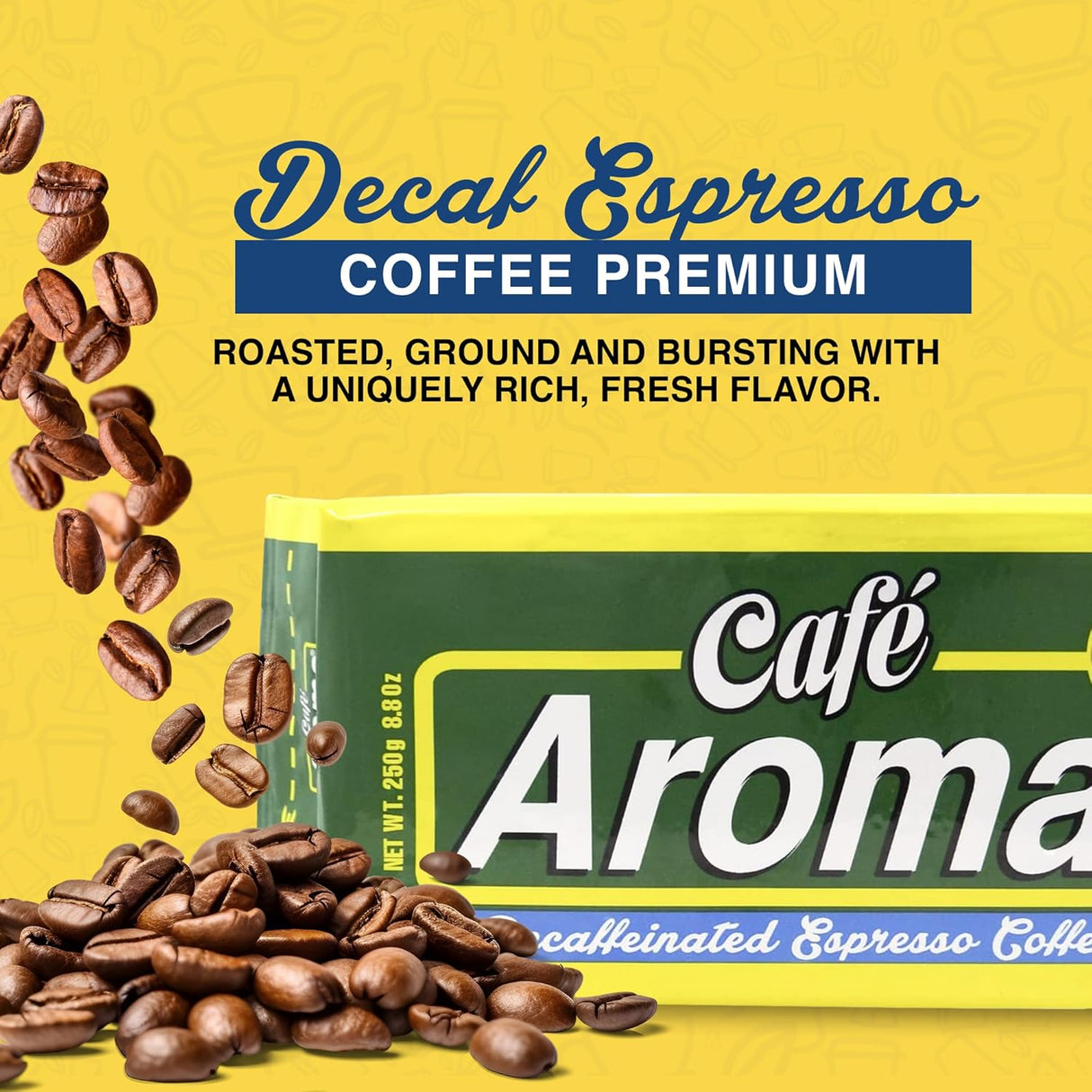 Café Aroma Espresso Descafeinado 8.8oz, Estilo Cubano, 4-Pack