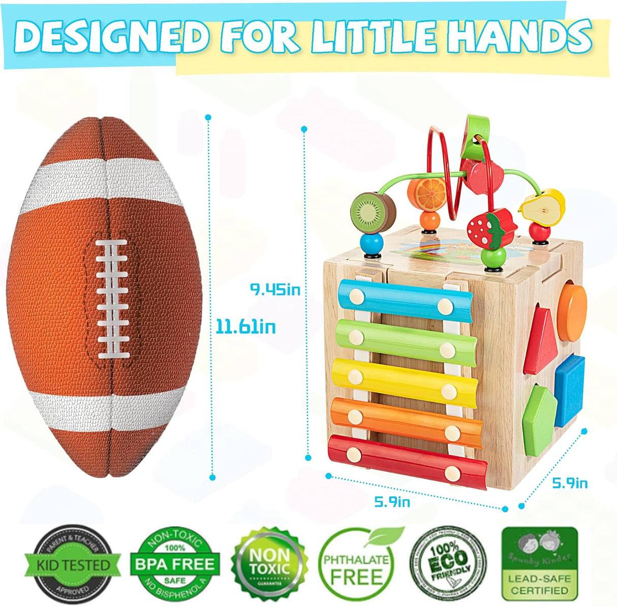 Cubo de Actividades de Madera Bravmate, 8 en 1, para 18M+