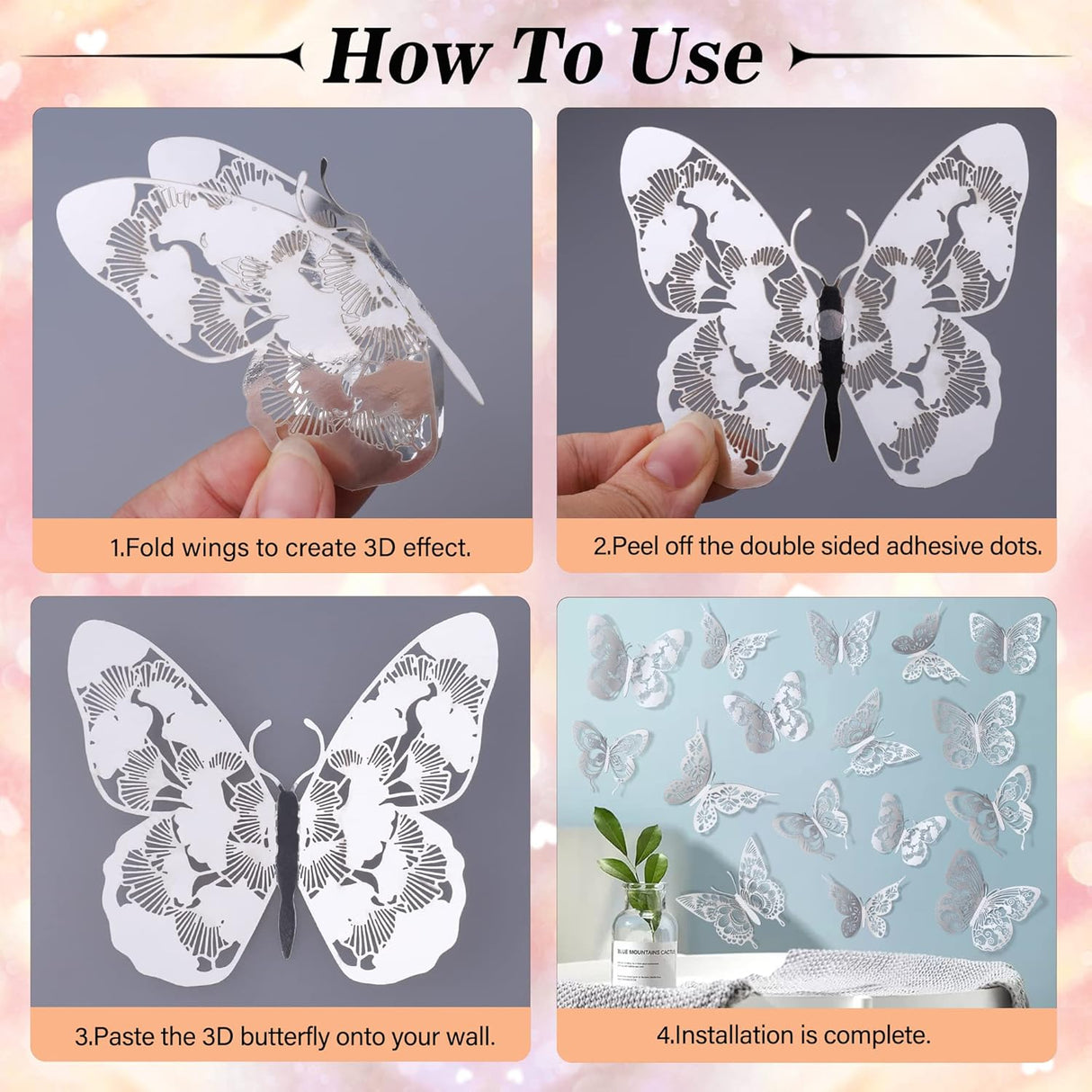 Decoración de Pared Mariposas 3D Amaonm 60 Piezas PVC