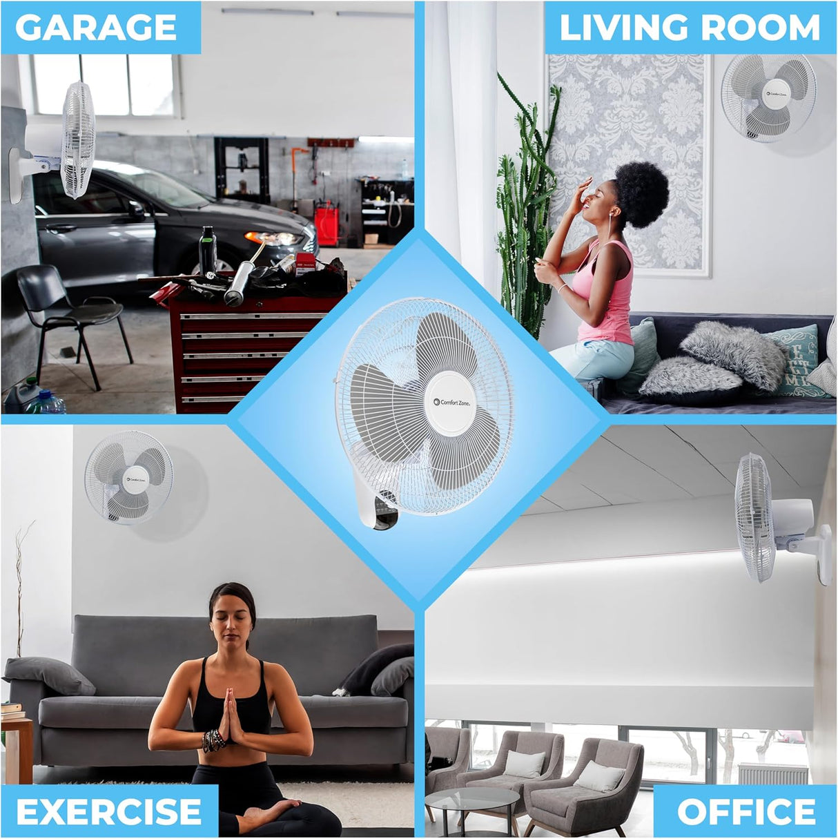 Ventilador de Pared Oscilante Comfort Zone, 16, CZ16WR