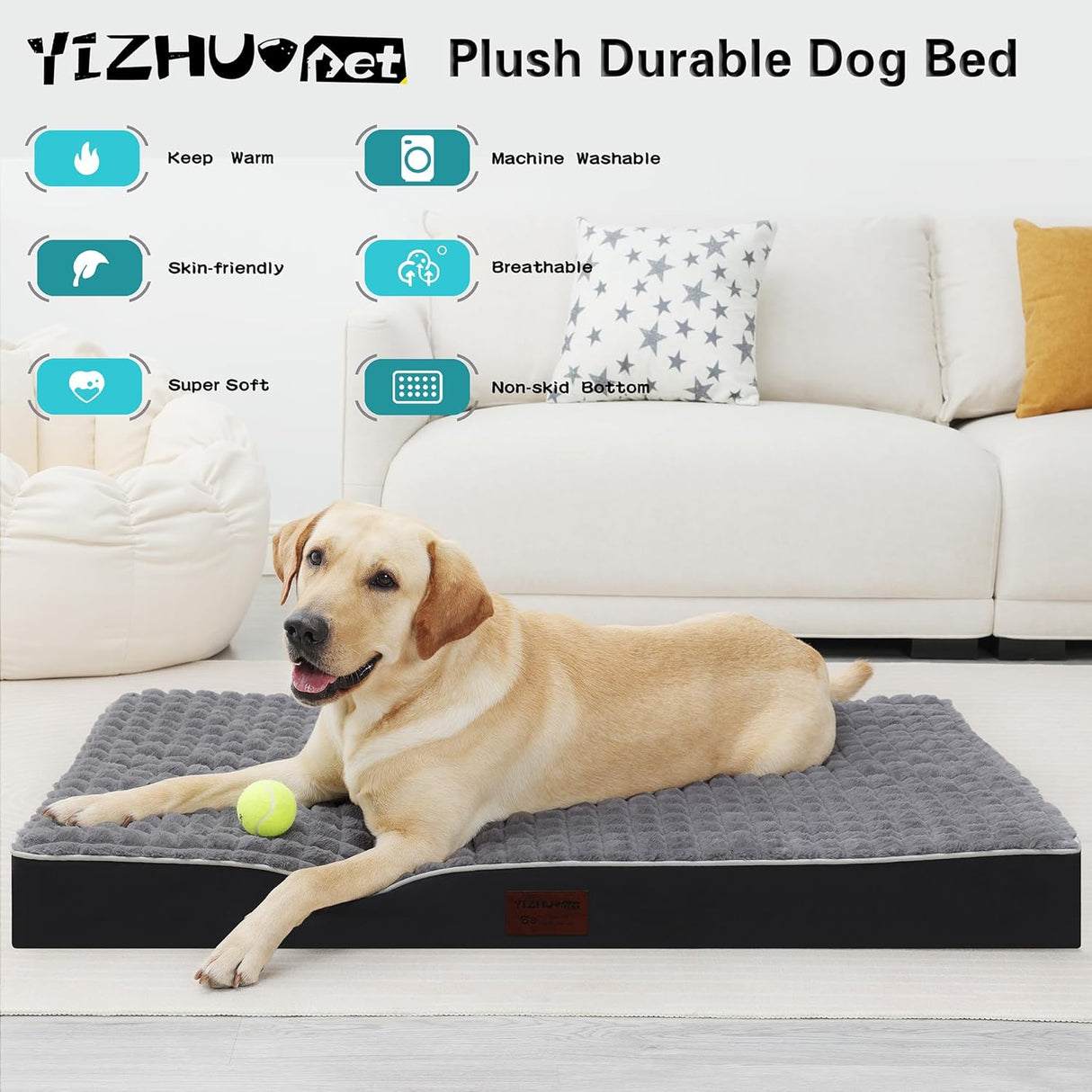 Cama para Perro, Impermeable y Ortopédica, XL 42x30x4