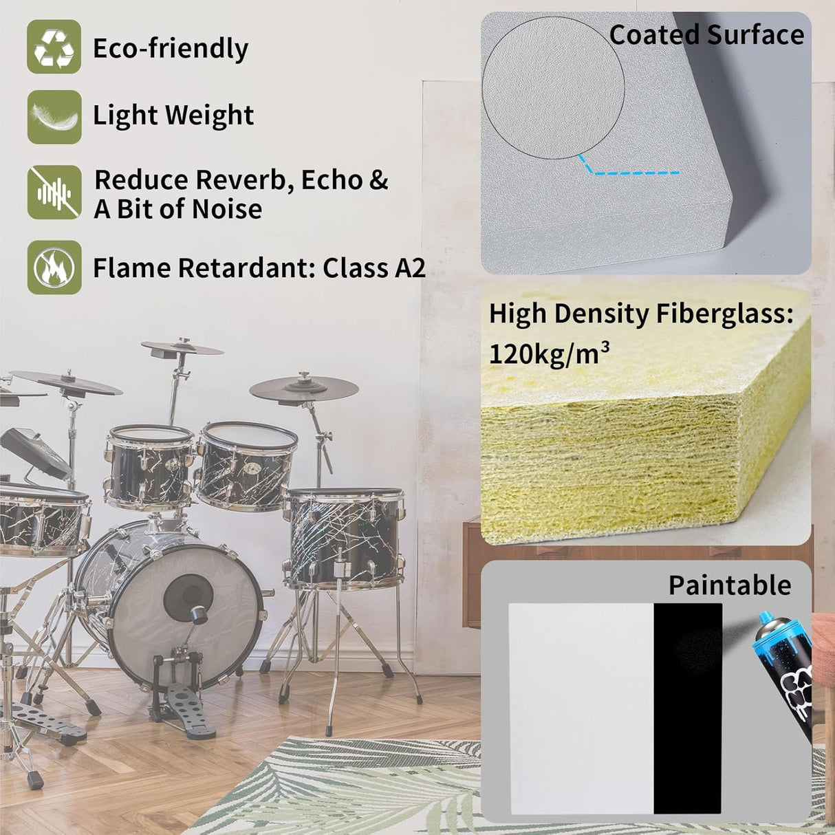 Paneles Acústicos TroyStudio 12x12 Pulgadas, 4 Piezas, Fibra