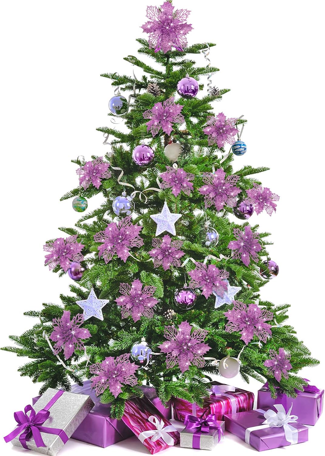 Flores Artificiales Poinsettia Boao 24 Piezas Decoración Navidad