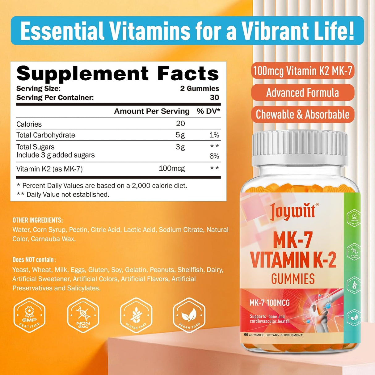 Gominolas de K2 MK-7 100mcg, Extra Fuerza, 60 unidades
