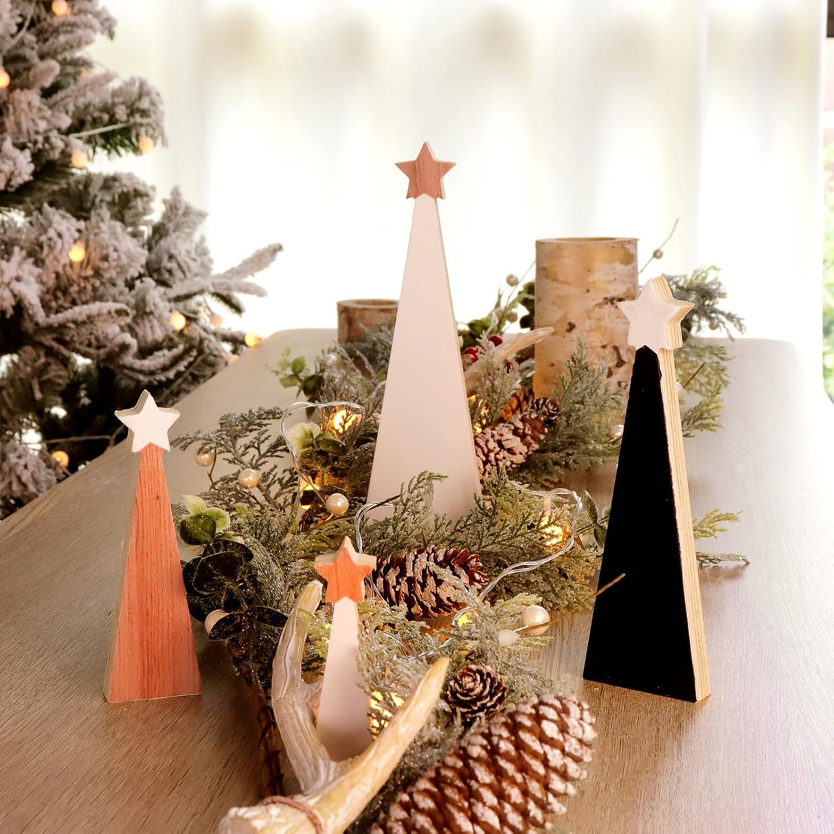 Árbol de Navidad de Madera, 4 Piezas, Decoración Original