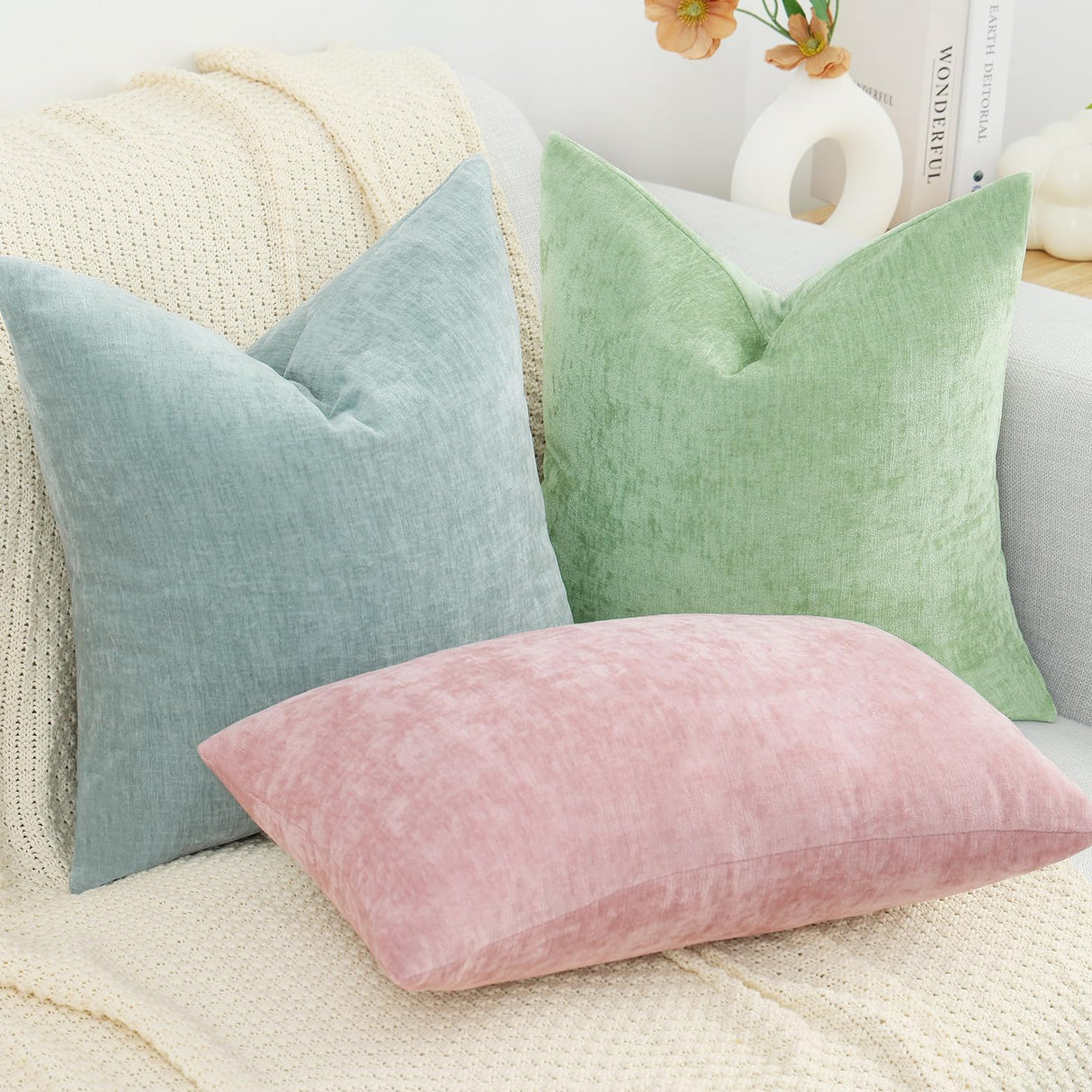 Fundas de cojín decorativas decorUhome 12x20, set de 2, chenilla