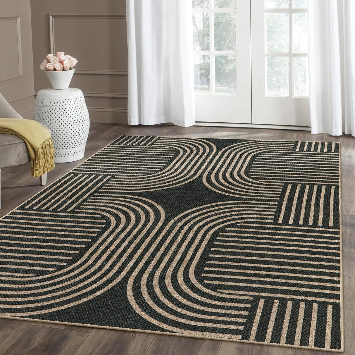 Tapete moderno geométrico de yute para exteriores Lahome