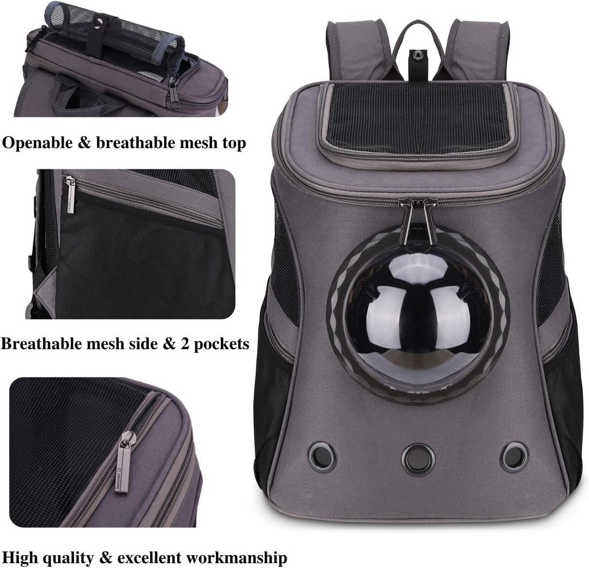 Mochila grande para gatos con burbujas gris