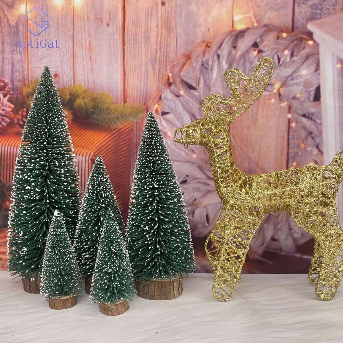Árboles de Navidad Mini con Base de Madera, 5 piezas, Decoración