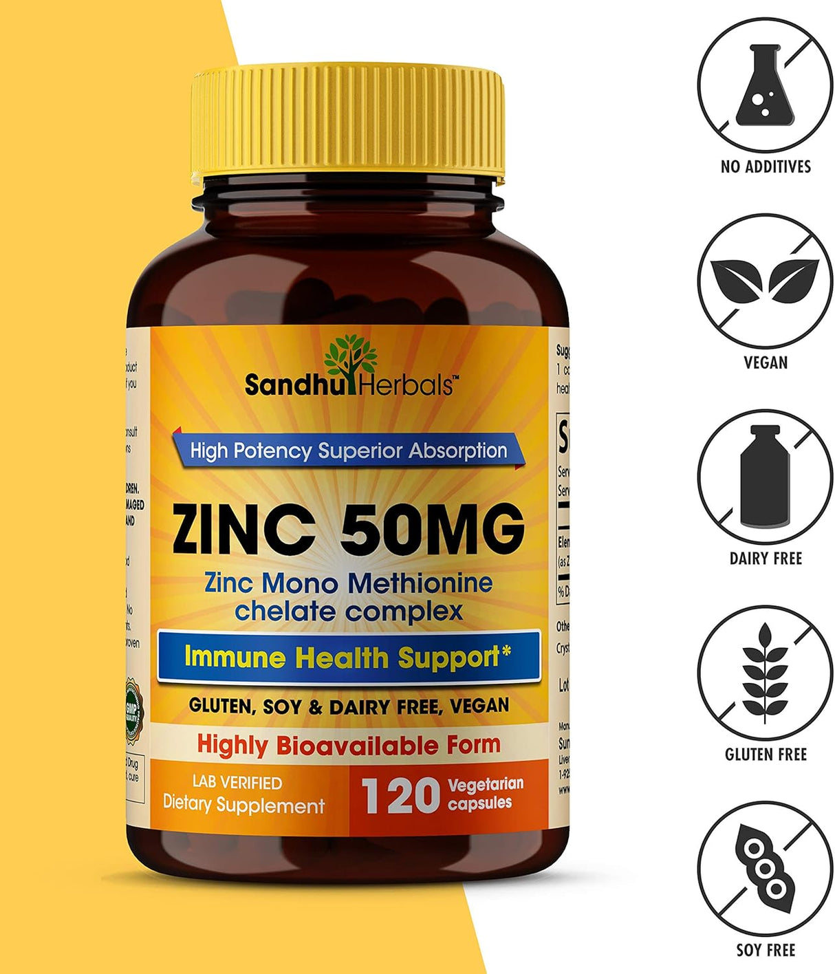 Suplementos Alimenticio de zinc de 50 mg 120 cápsulas