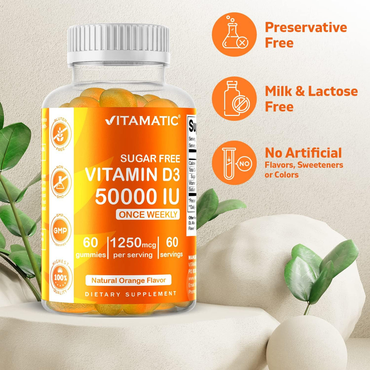 Suplemento de Vitamina D3 50,000 IU Vitamatic - 60 Gomas