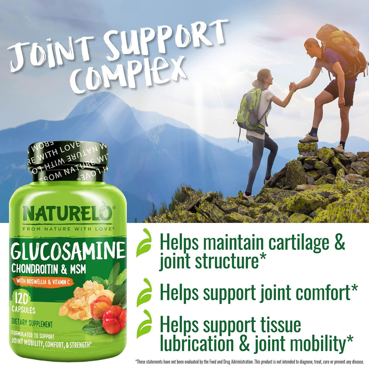 Suplemento NATURELO Glucosamina, Condroitina, MSM 120 Cápsulas