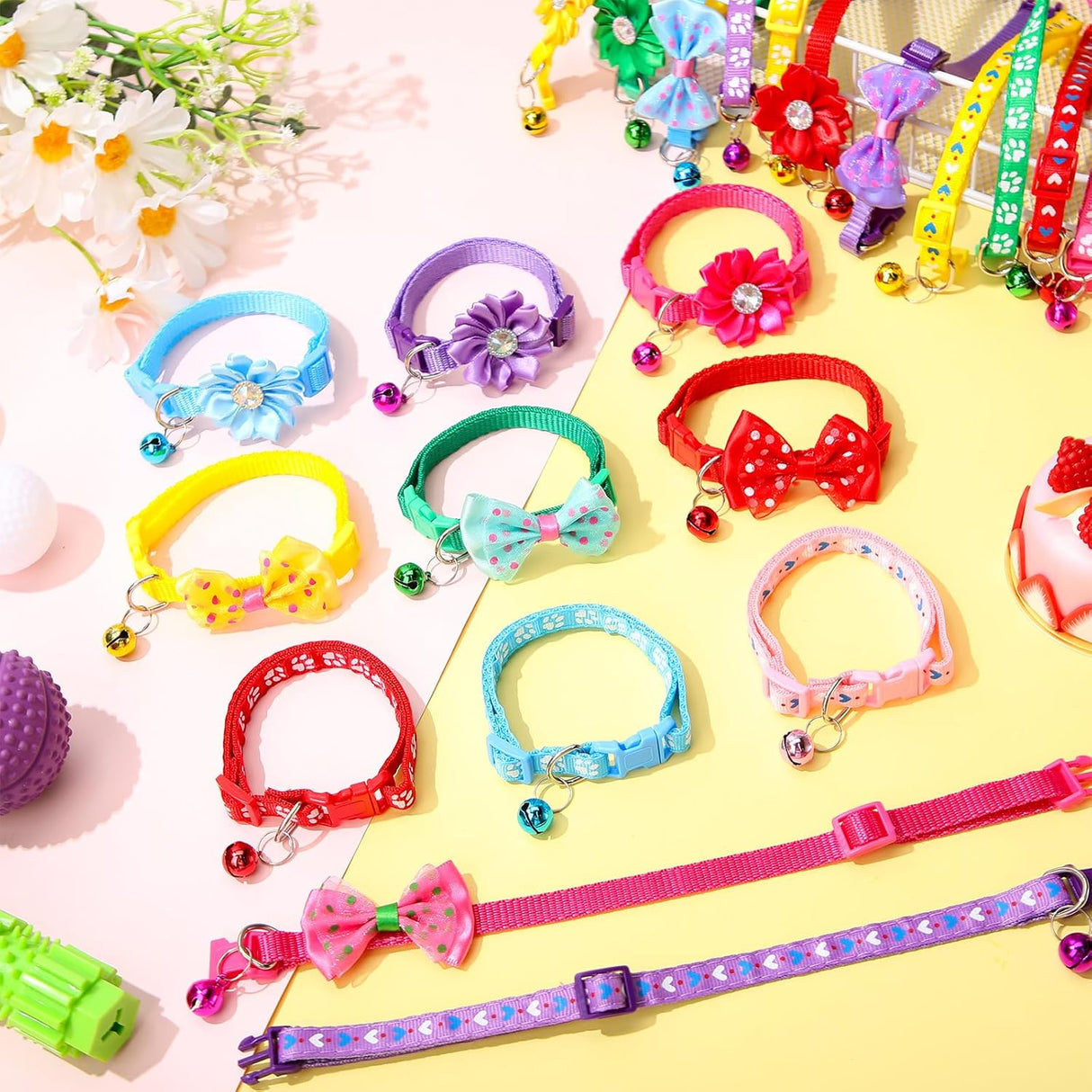 Collares Ajustables con Moño y Flor para Perros y Gatos Pequeños