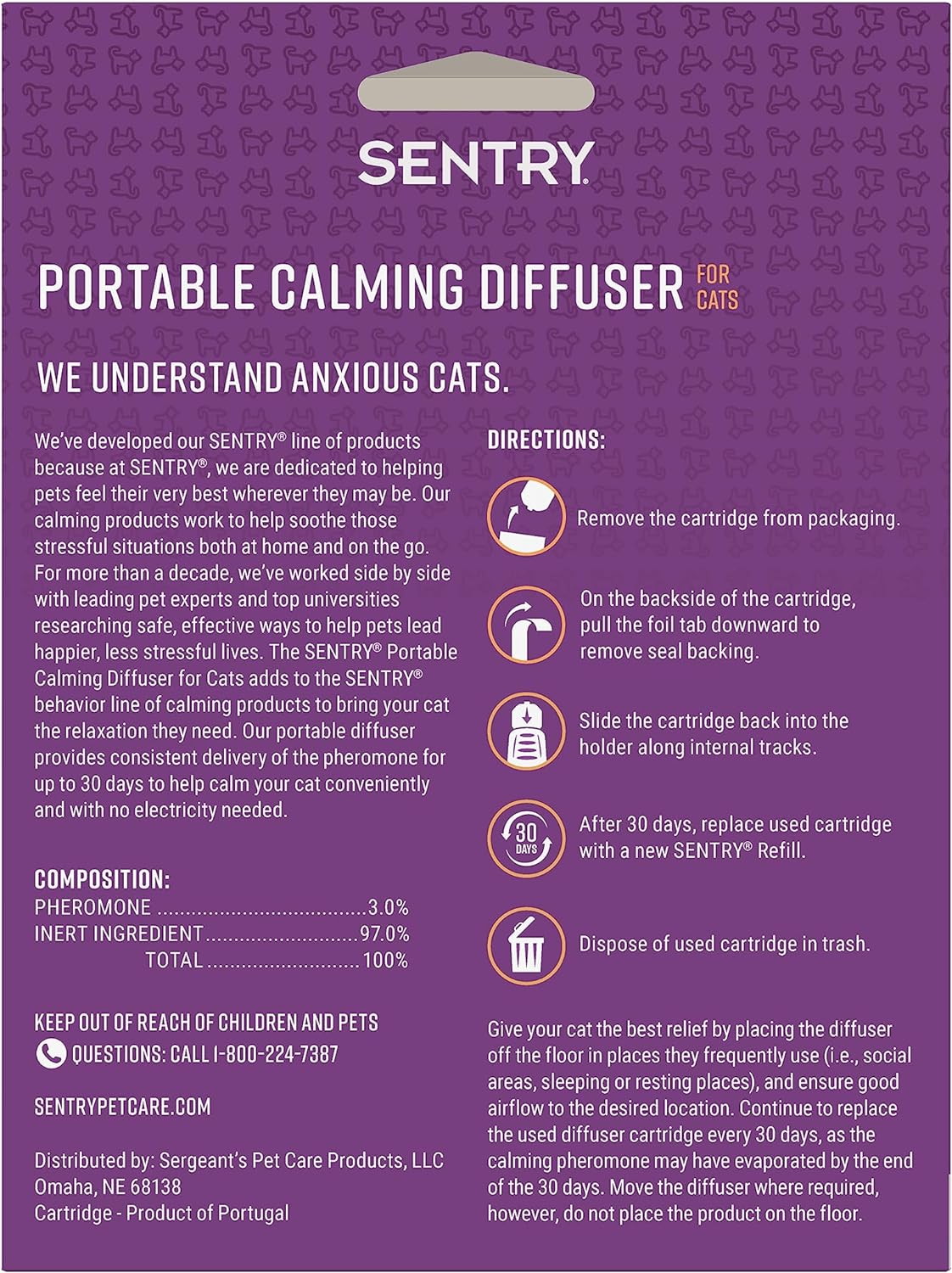 Difusor calmante portátil Sentry para gatos