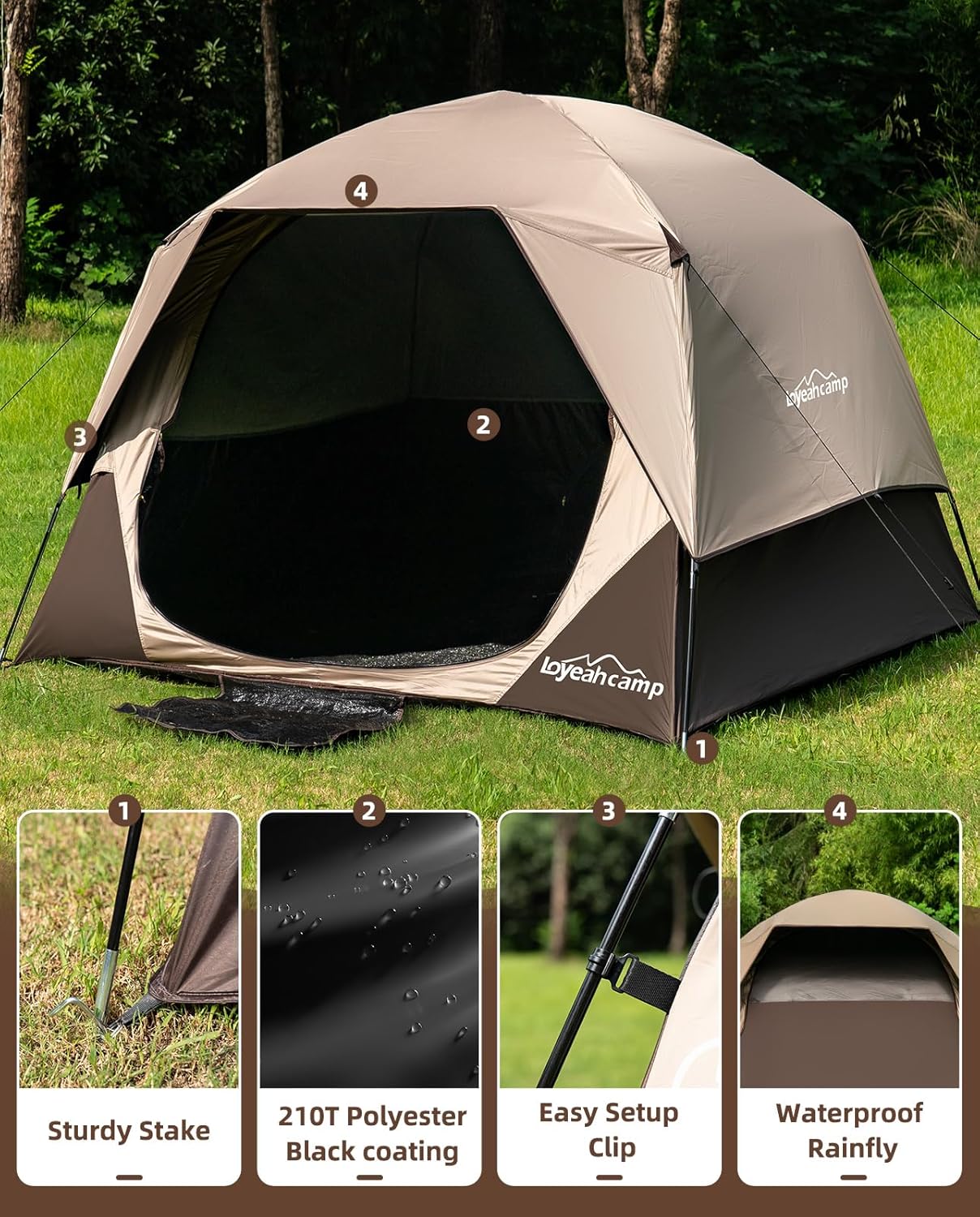 Tienda de Camping Tienda Familiar 4 Personas Impermeable Doble