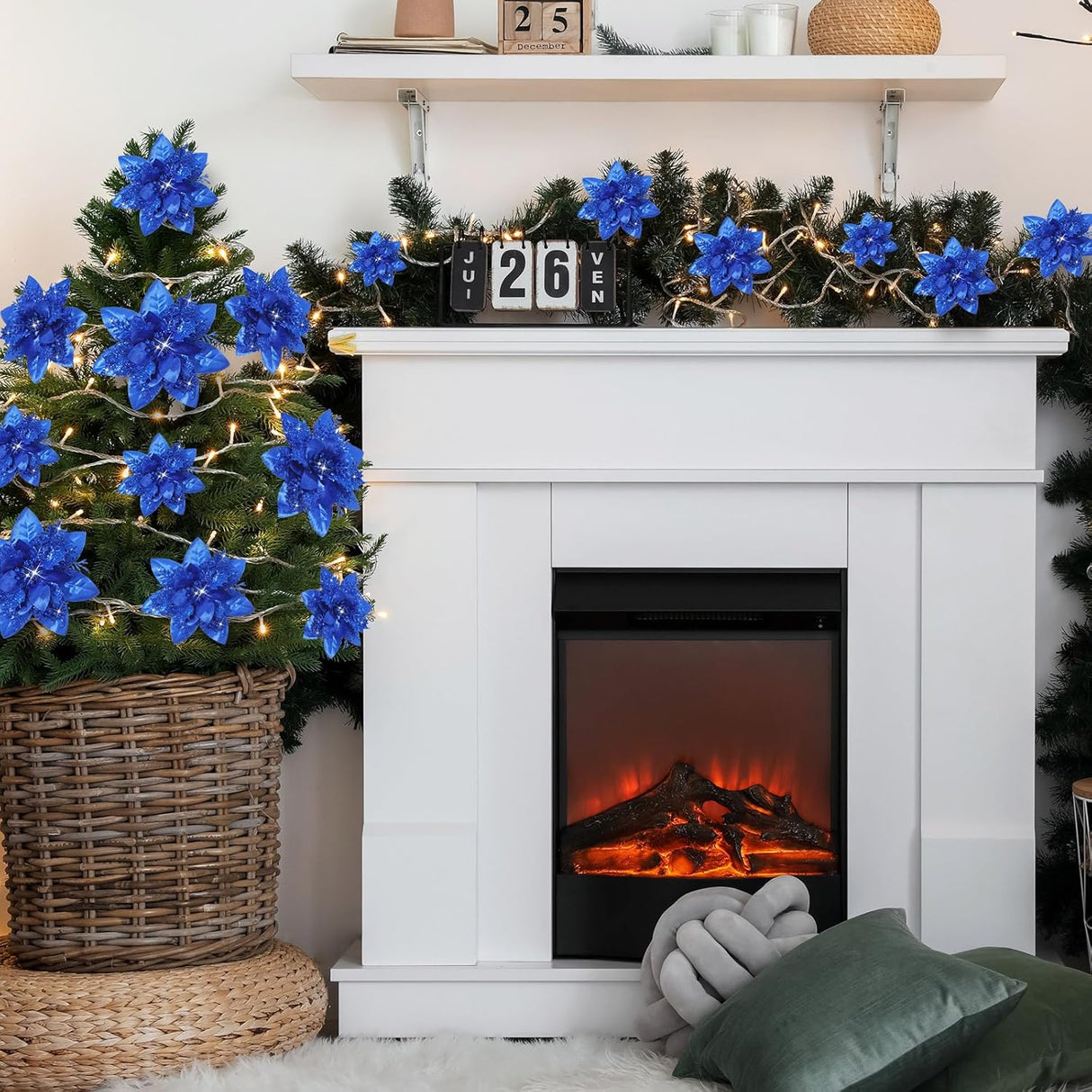 Flores Artificiales Poinsettia, Decoración Navidad, 36 Pcs