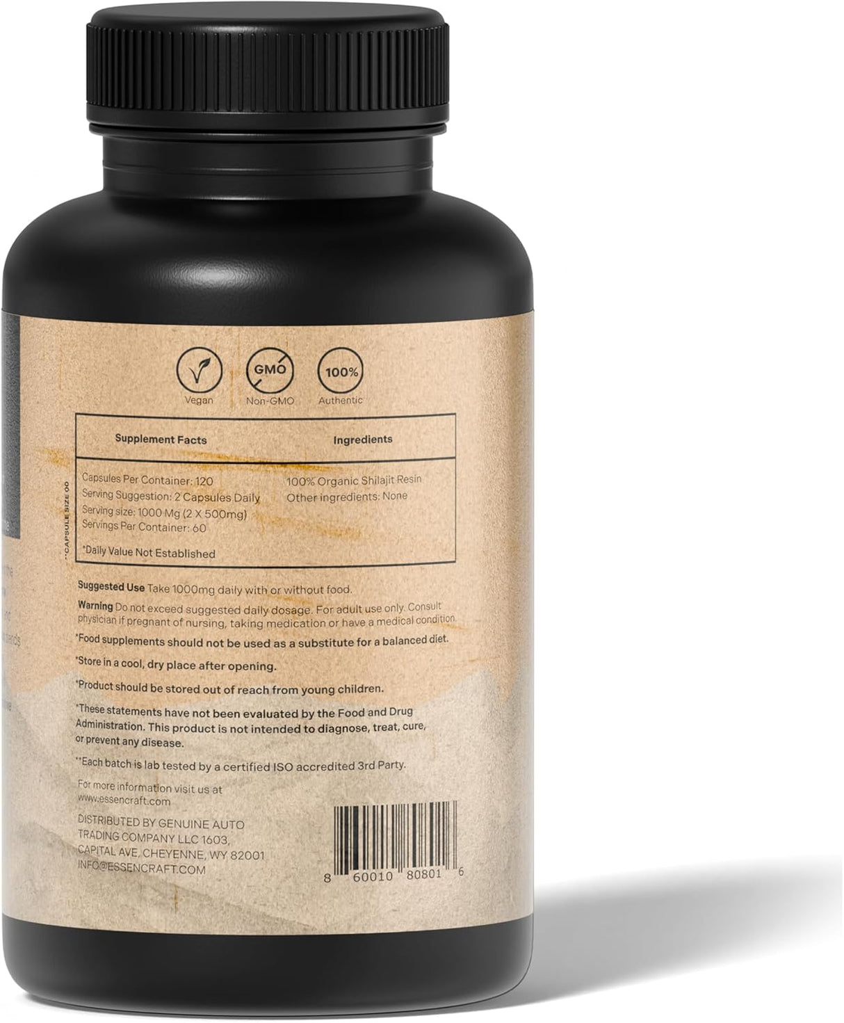 Shilajit Orgánico Puro 1000mg - 120 Cápsulas, Apoyo Inmuno