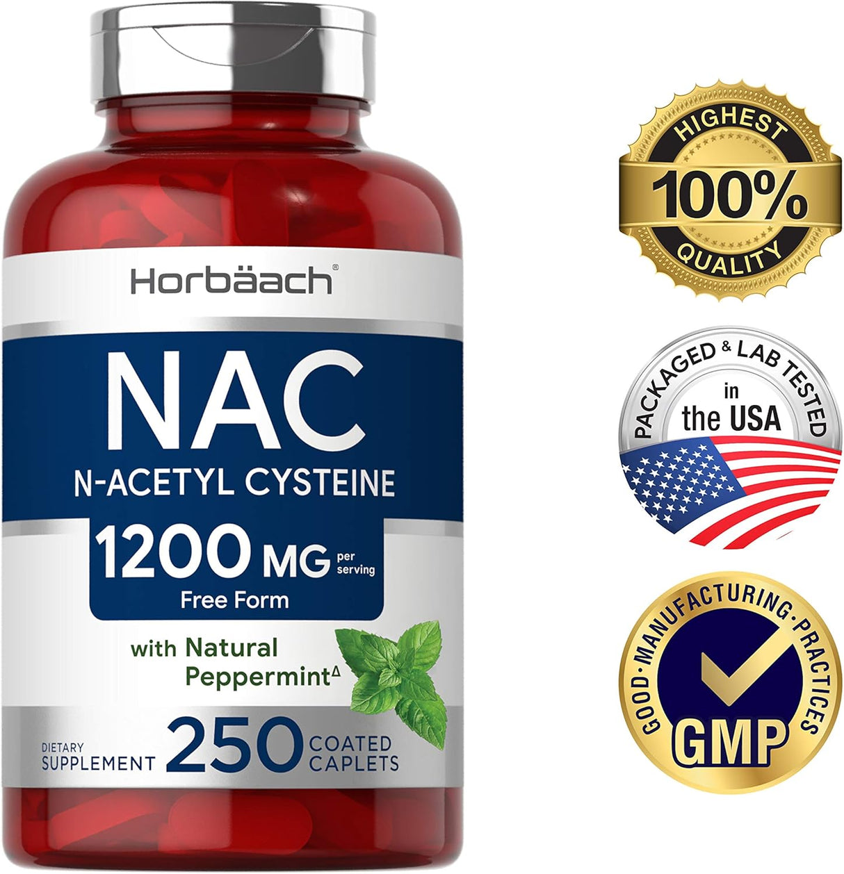 Suplemento NAC 1200 mg 250 cápsulas N acetil cisteína