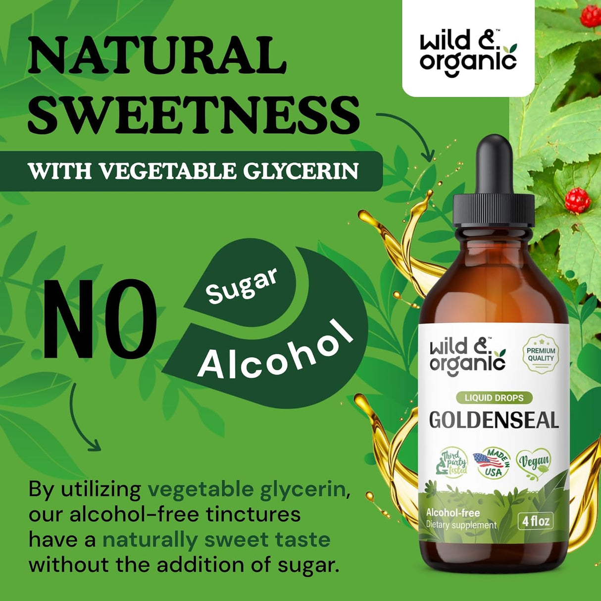 Suplemento Goldenseal Tincture Extracto líquido orgánico 4oz