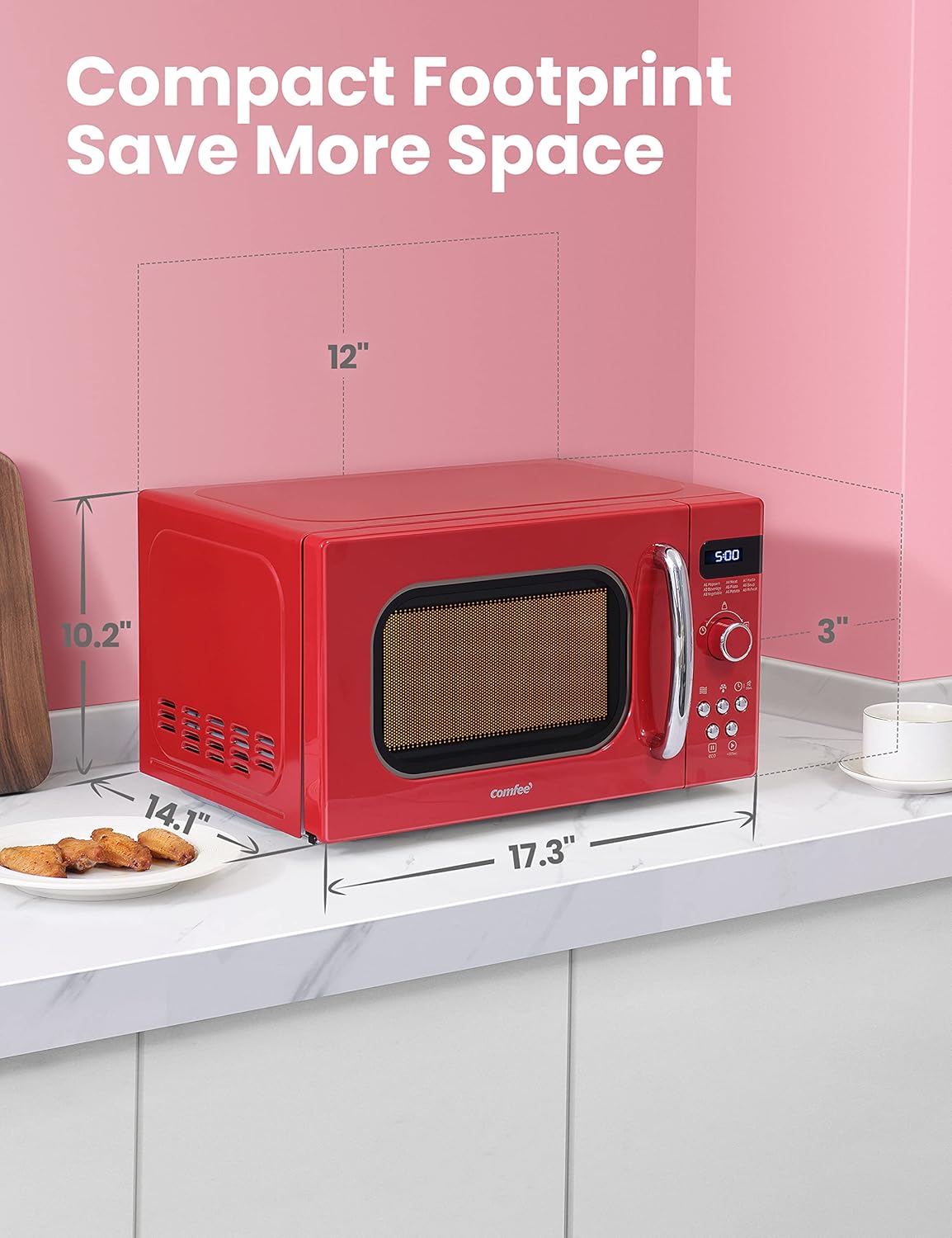 Microondas Retro COMFEE', 0.7 Cu Ft, 700W, 9 Menús, AM720C2RA-R