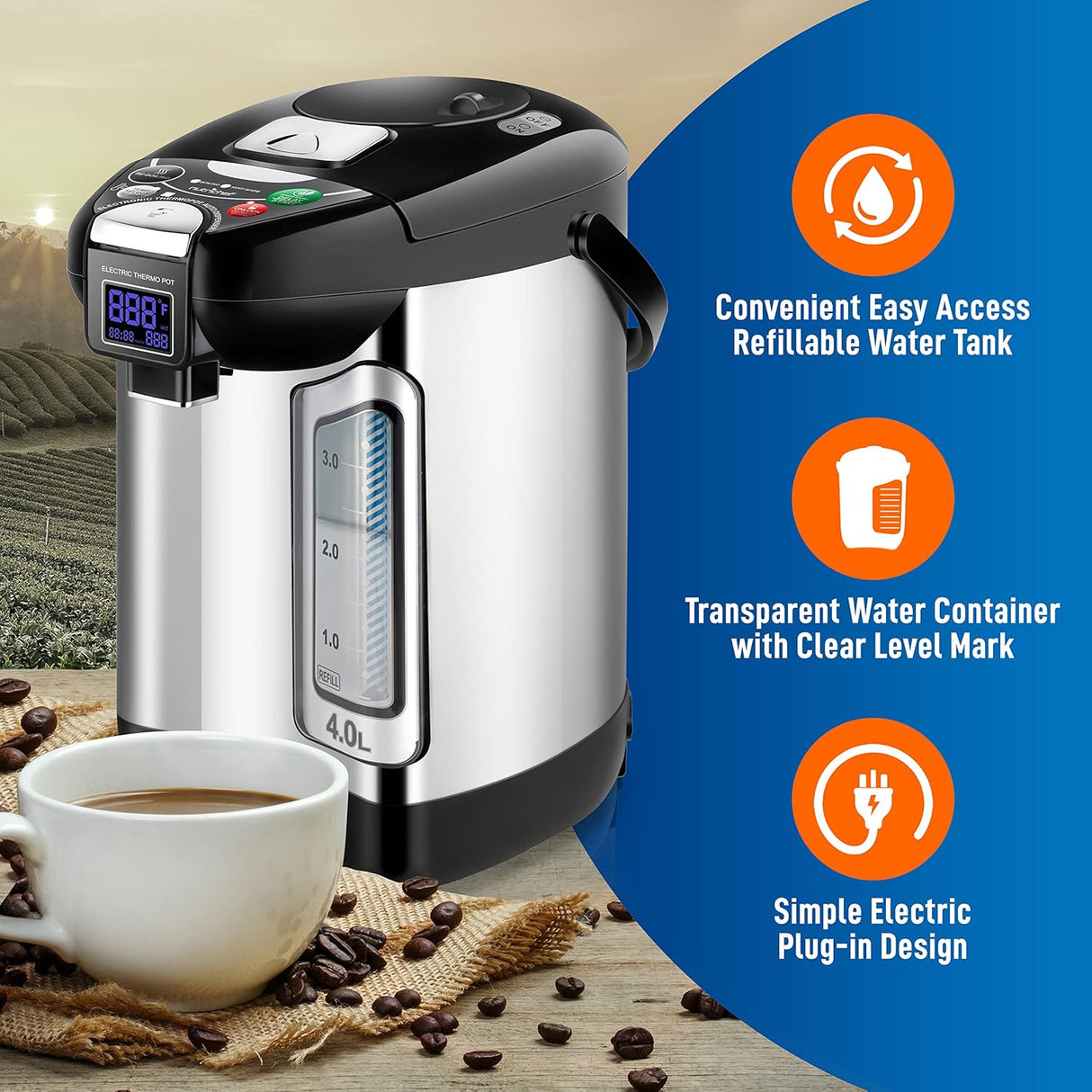 Hervidores eléctrico de agua digital 4 l/4.23cuartos NCHUD54