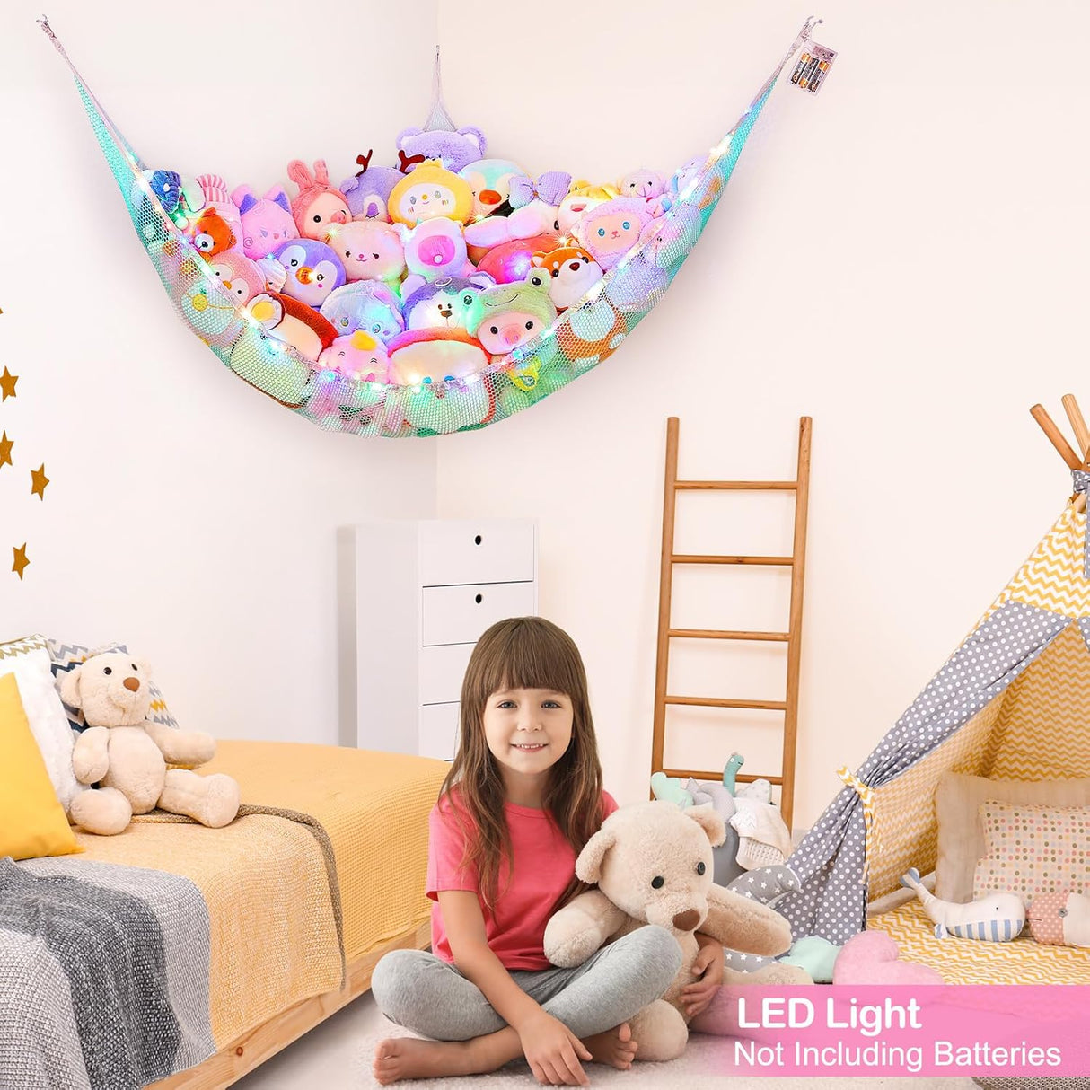 Hamaca para peluches Basumee con luz LED y control remoto