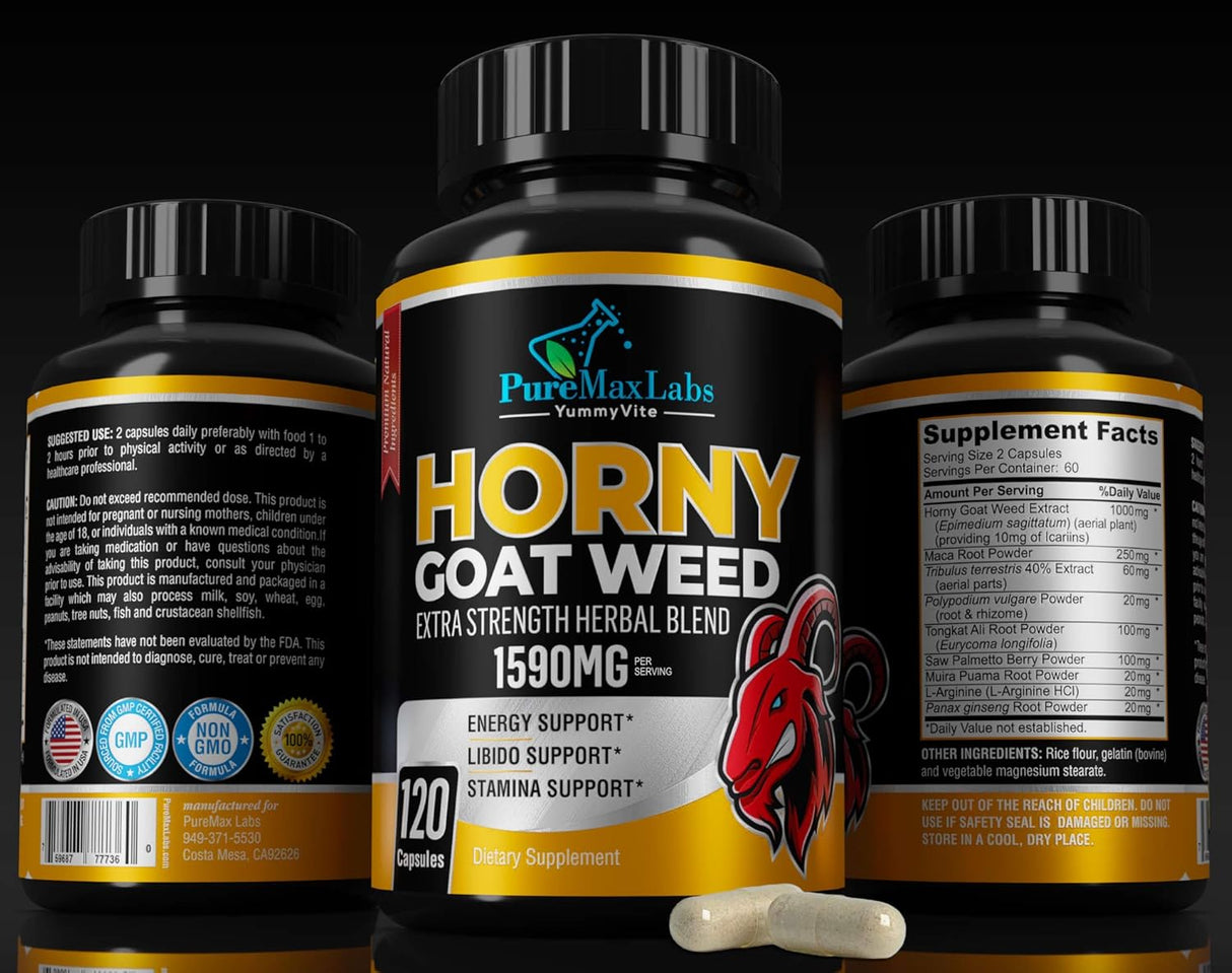 Suplementos Horny Goat Weed 1590 mg mezcla extra fuerza