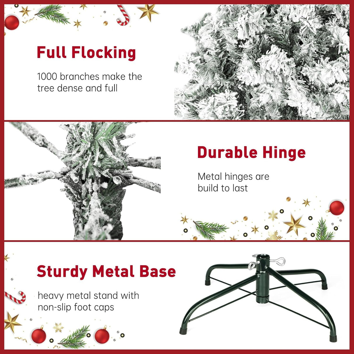 Árbol de Navidad Artificial 6FT, Premium, 1000+ Ramas de Nieve