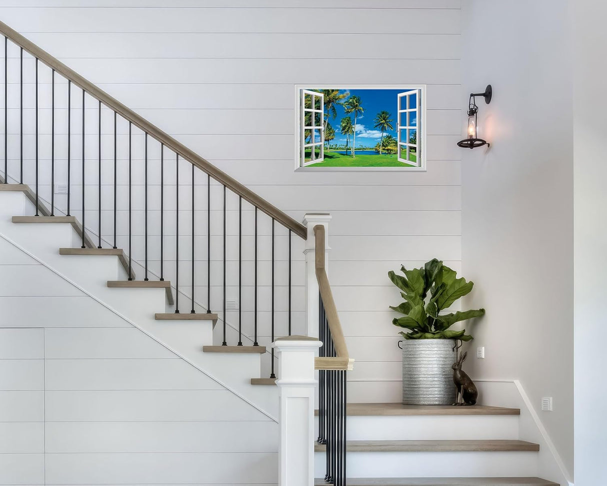 FLFK Adhesivo de pared falso para ventana, diseño de césped