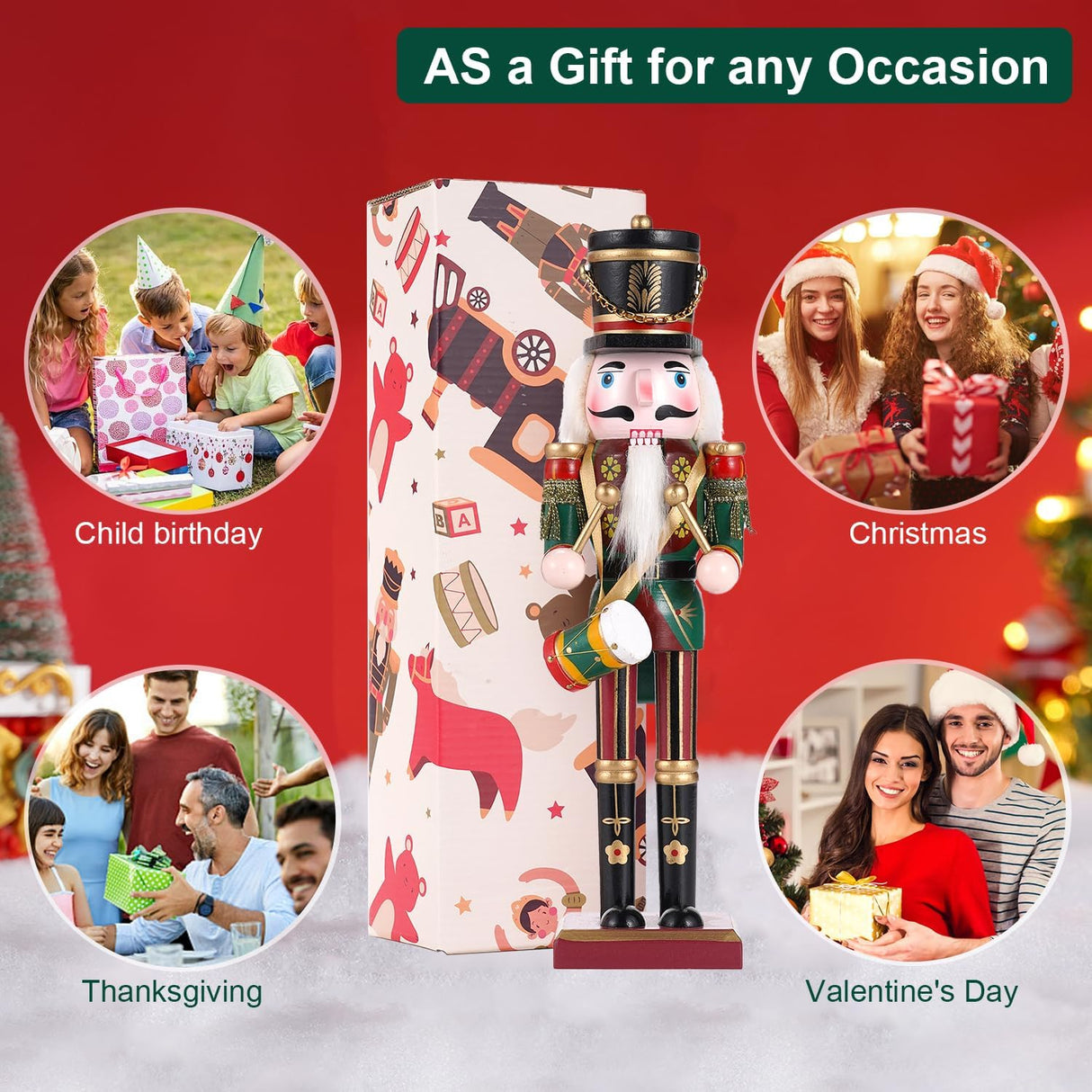 Adorno de Navidad Nutcracker, figura de madera, 30 cm, Drummer