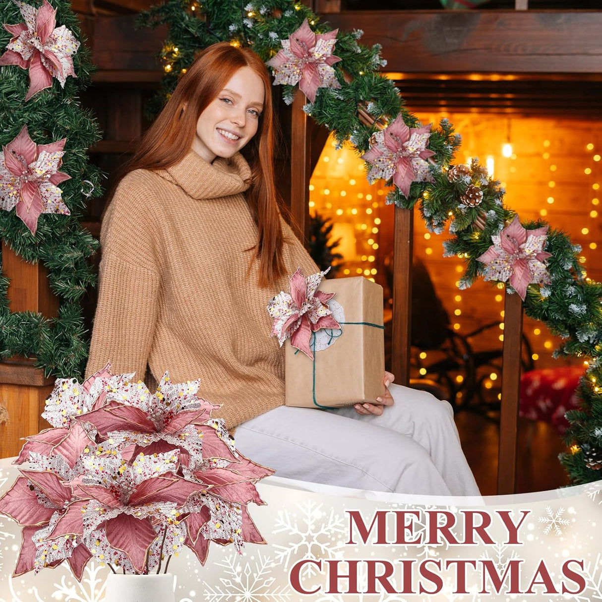 Flores Poinsettia Artificial Hotop 6 Pcs 11 Decoraciones Navideñas