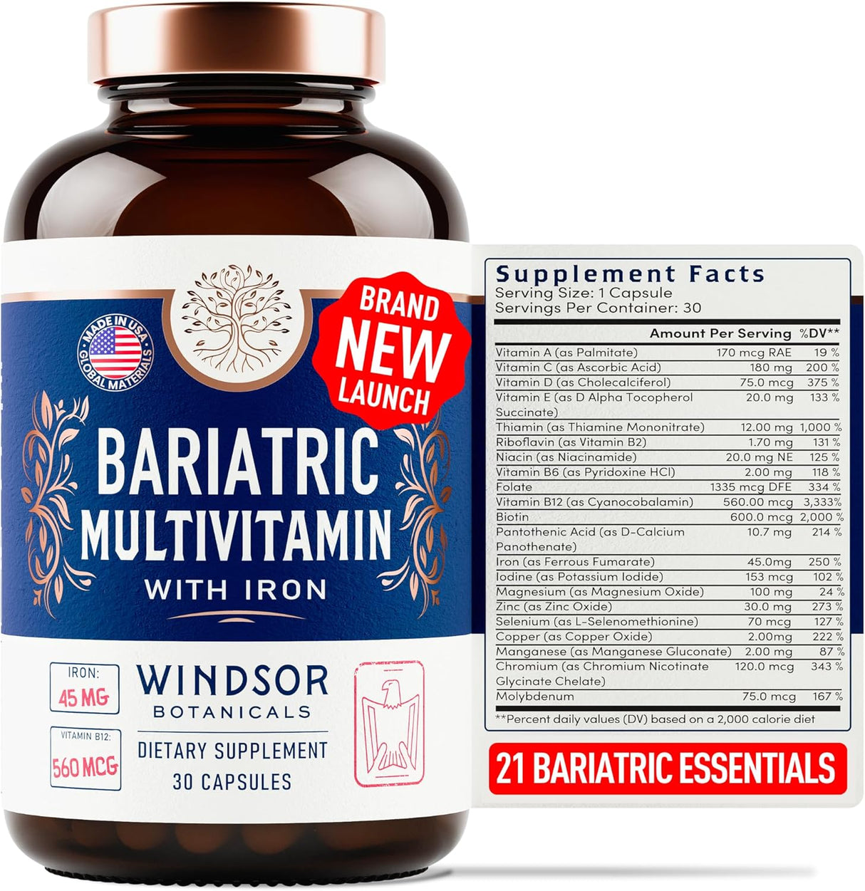 Multivitamínico Bariátrico con Hierro - 45mg - 30 Cápsulas