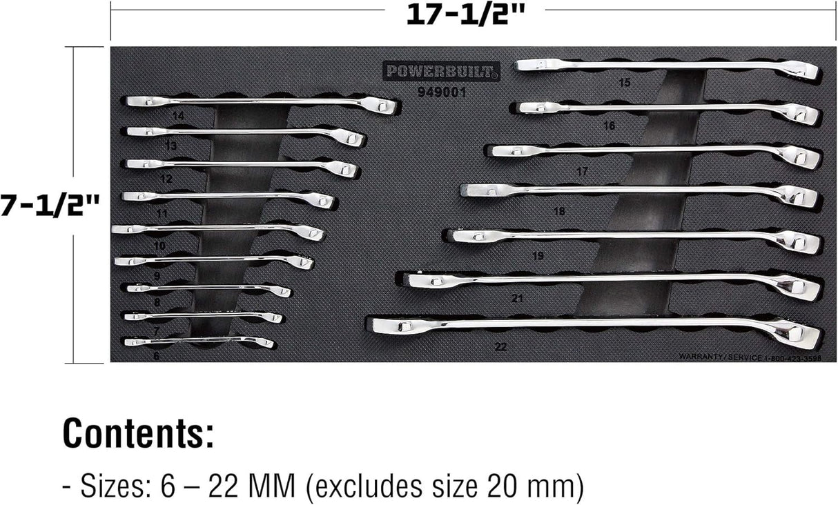 Juego de llaves combinadas métrico Powerbuilt 16 piezas 949001